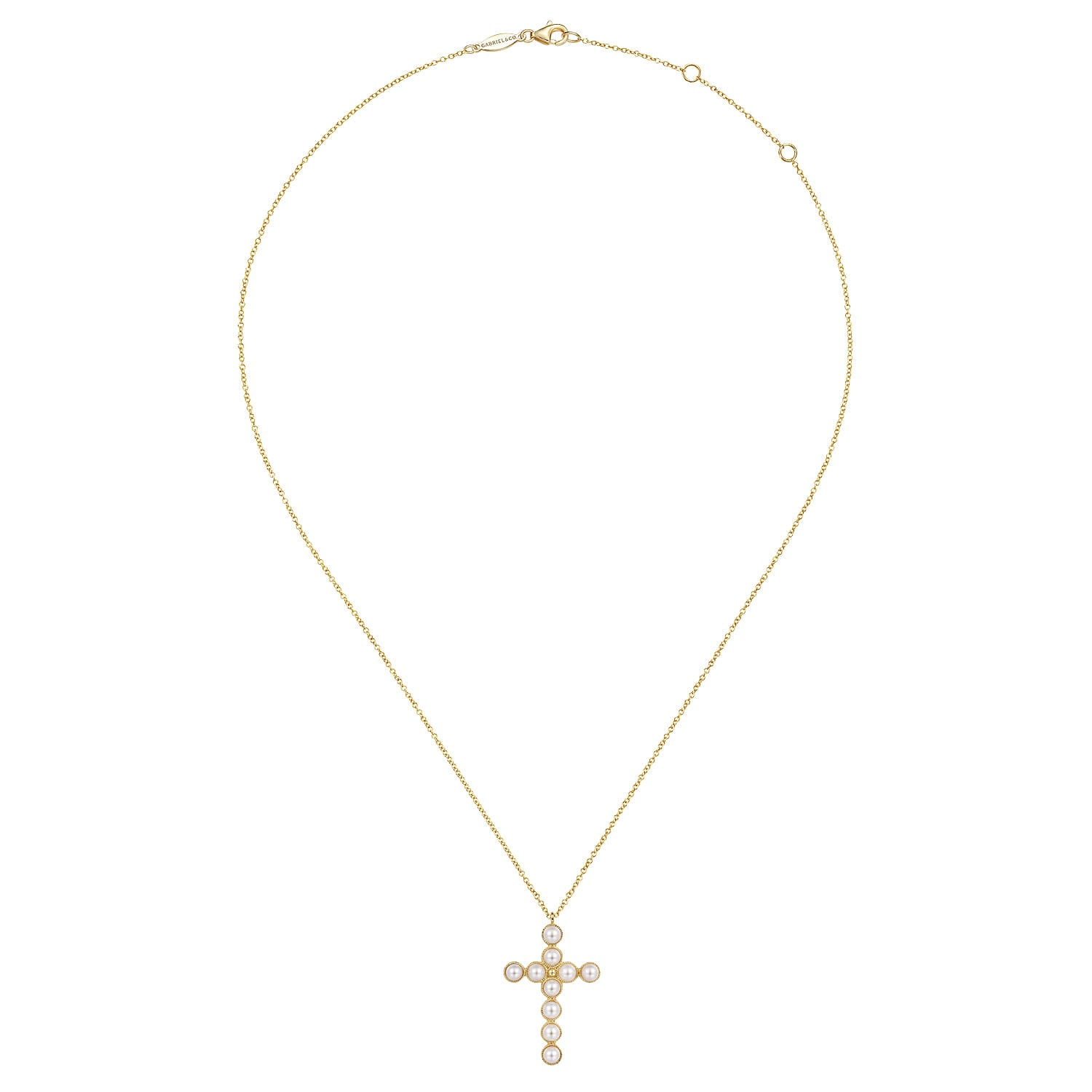 14K Yellow Gold Pearl Cross Pendant Necklace