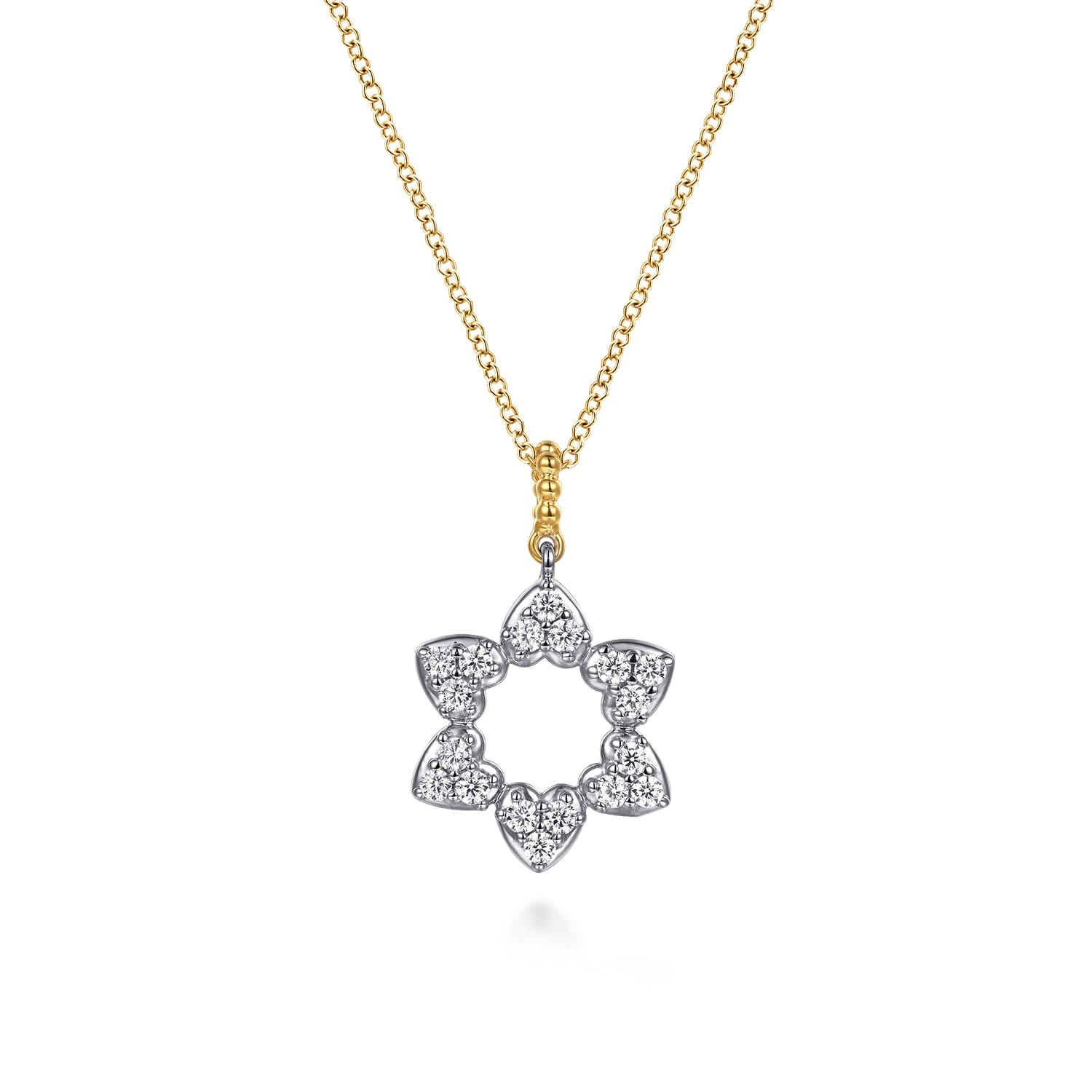14K White & Yellow Gold Bujukan and Diamond Star of David Pendant Necklace