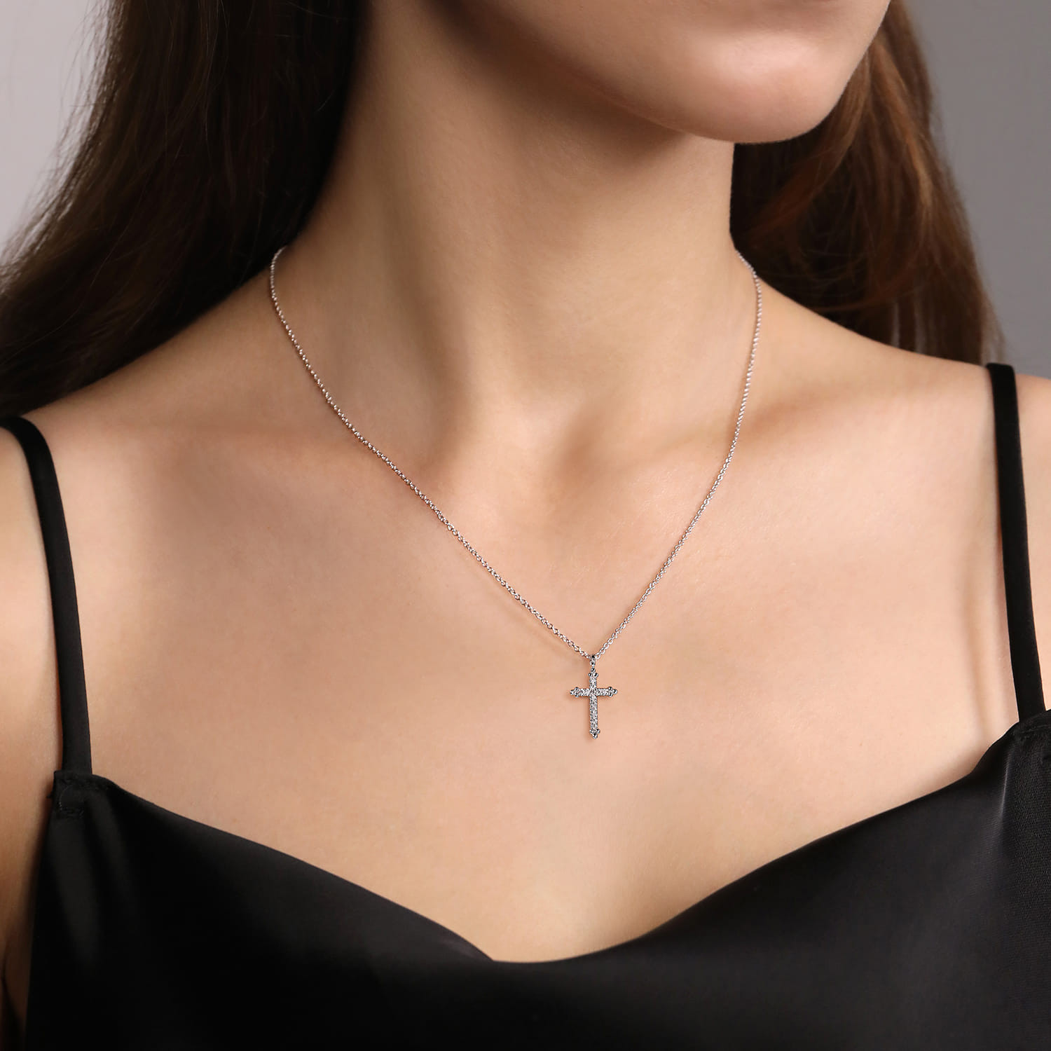 14K White Gold Bujukan Diamond Cross Pendant Necklace