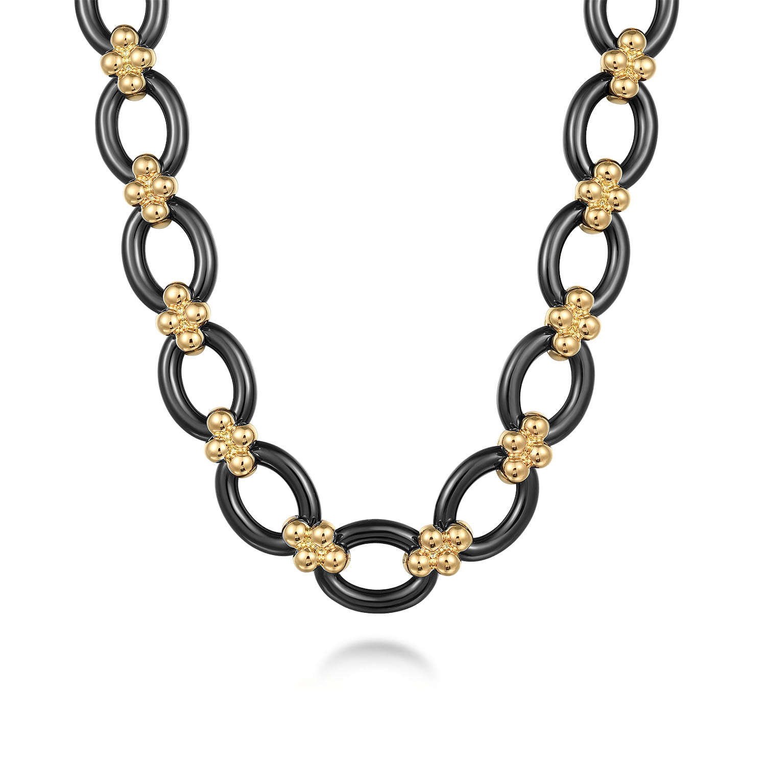 14K Yellow Gold Ceramic Oval Link Chain Necklace with Bujukan Connectors