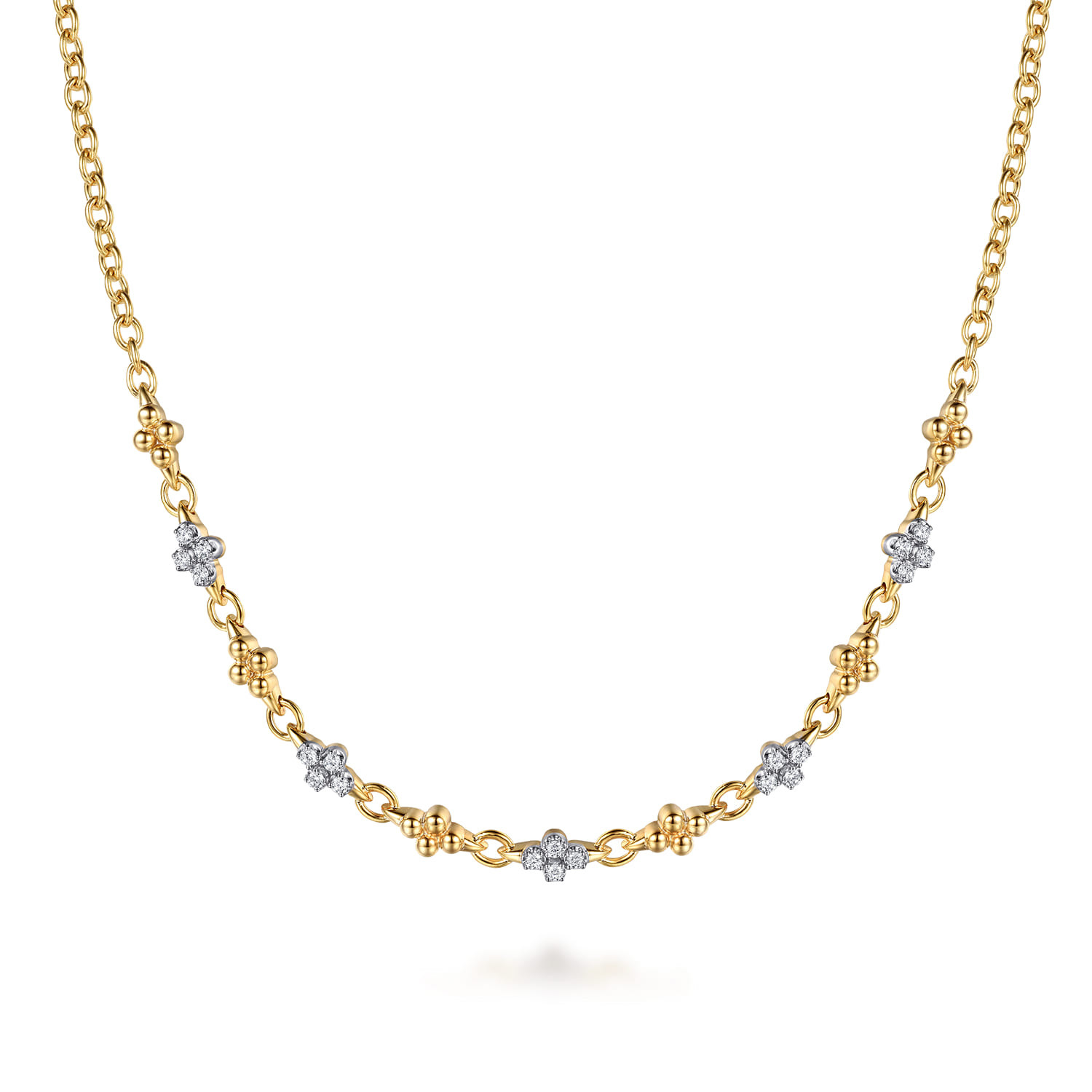 14K White&Yellow Gold Bujukan Diamond Clover Tennis Necklace