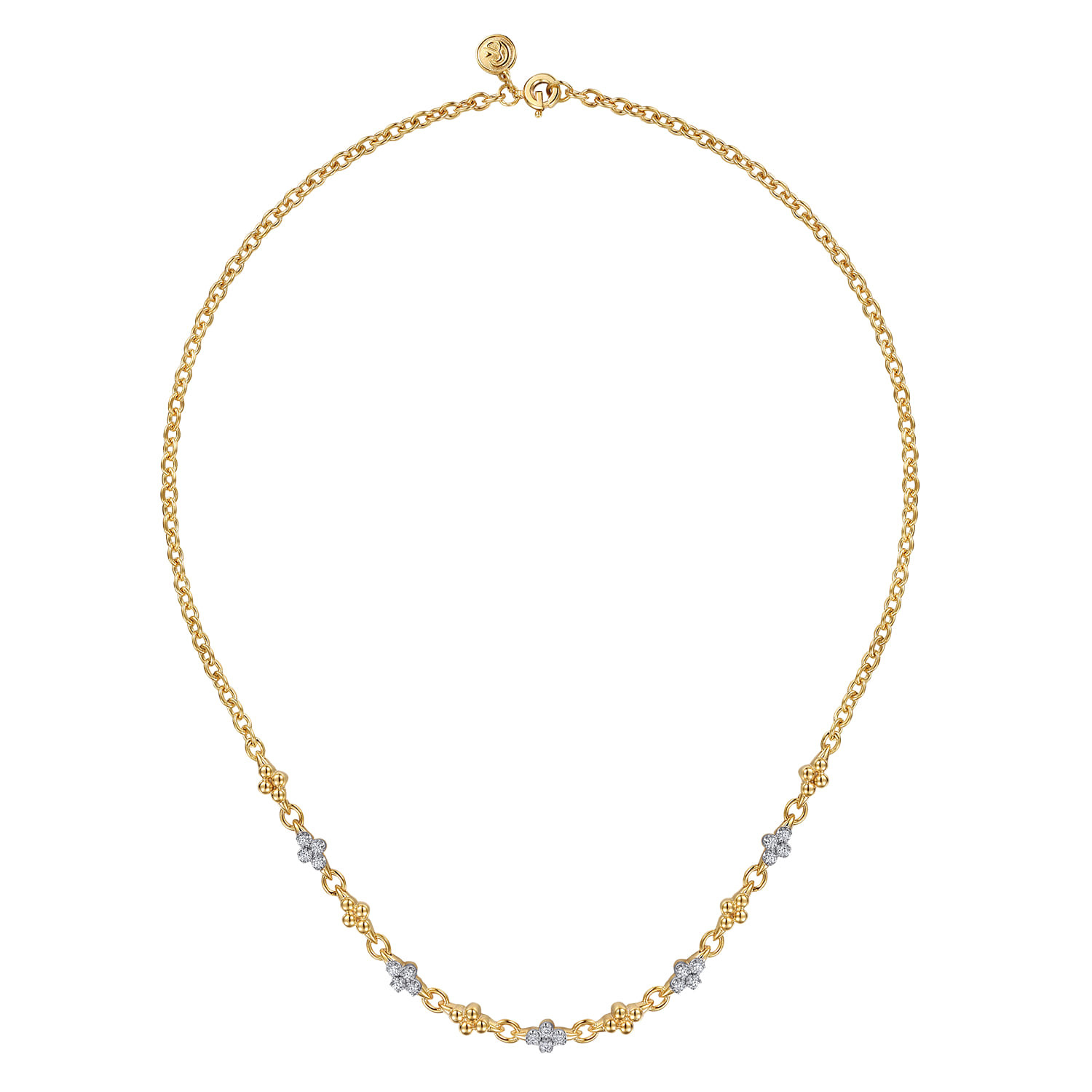 14K White&Yellow Gold Bujukan Diamond Clover Tennis Necklace