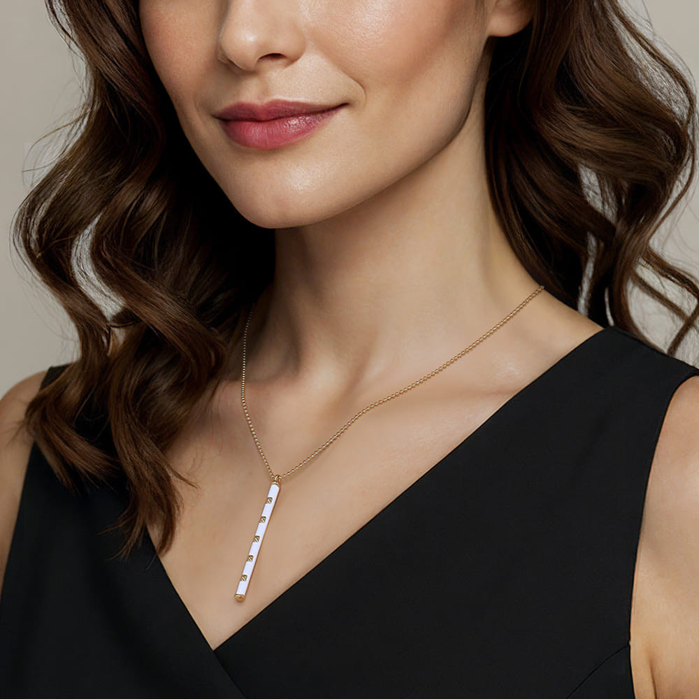 14K Yellow Gold Vertical Bar Necklace with Enamel