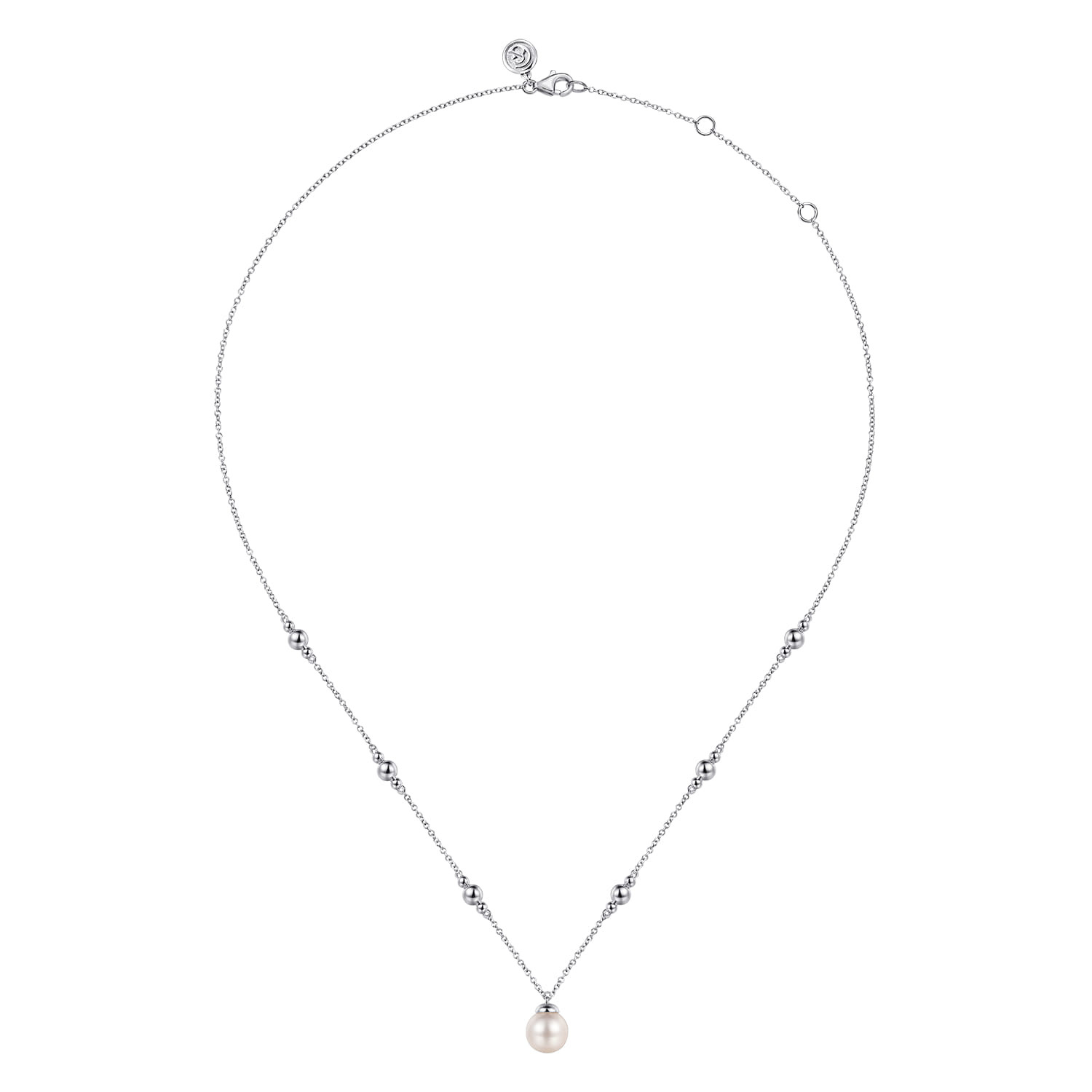 925 Sterling Silver Pearl and Bujukan Beads Station Necklace