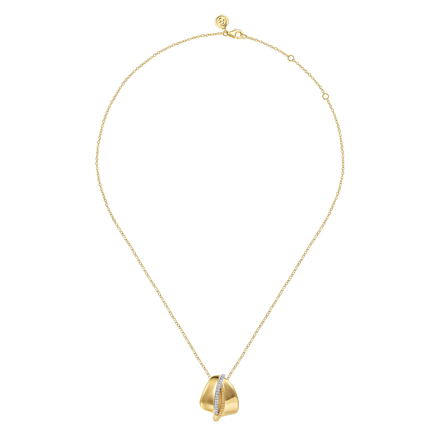 14K Yellow Gold Bujukan and Diamond Pendant Necklace