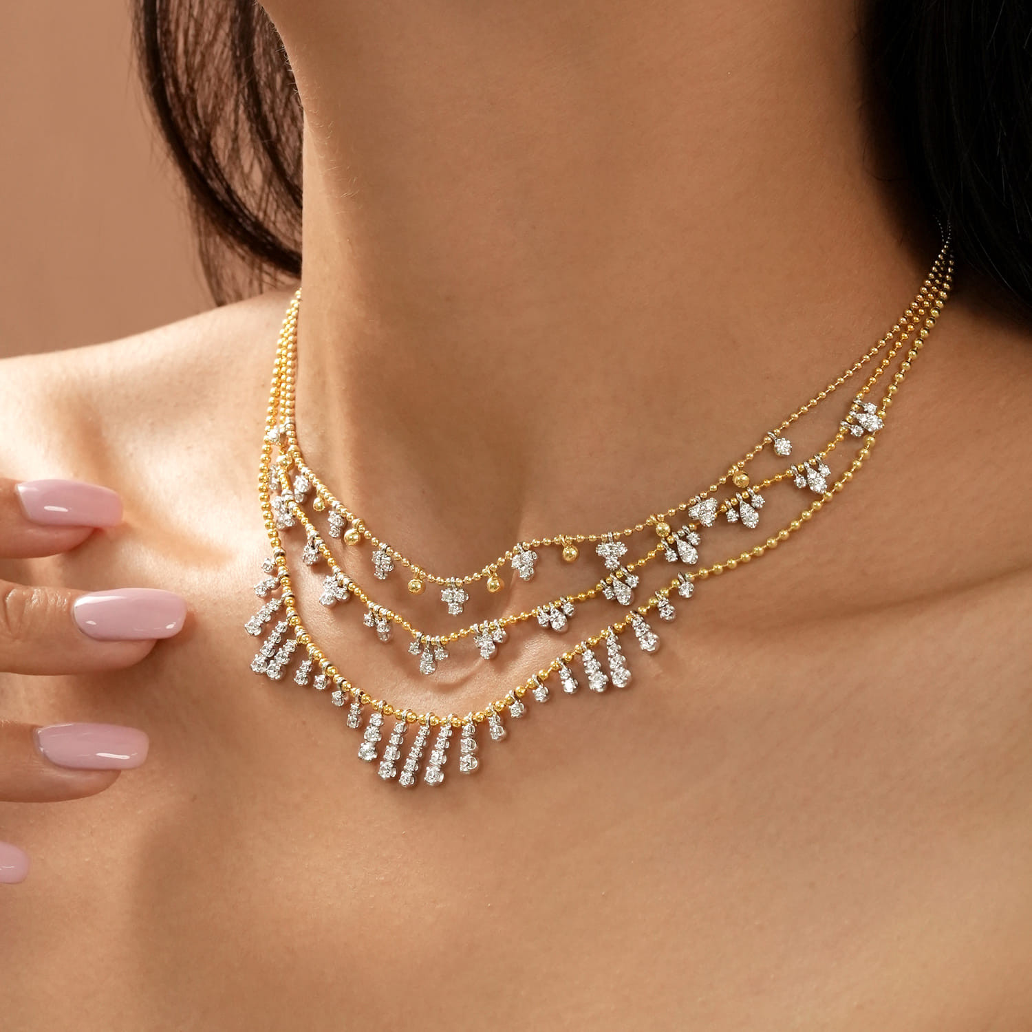 14K White & Yellow Gold Bujukan Diamond Droplet Necklace