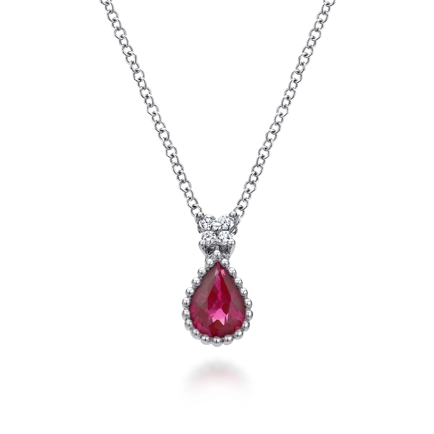14K White Gold Teardrop and Diamond Pendant Necklace