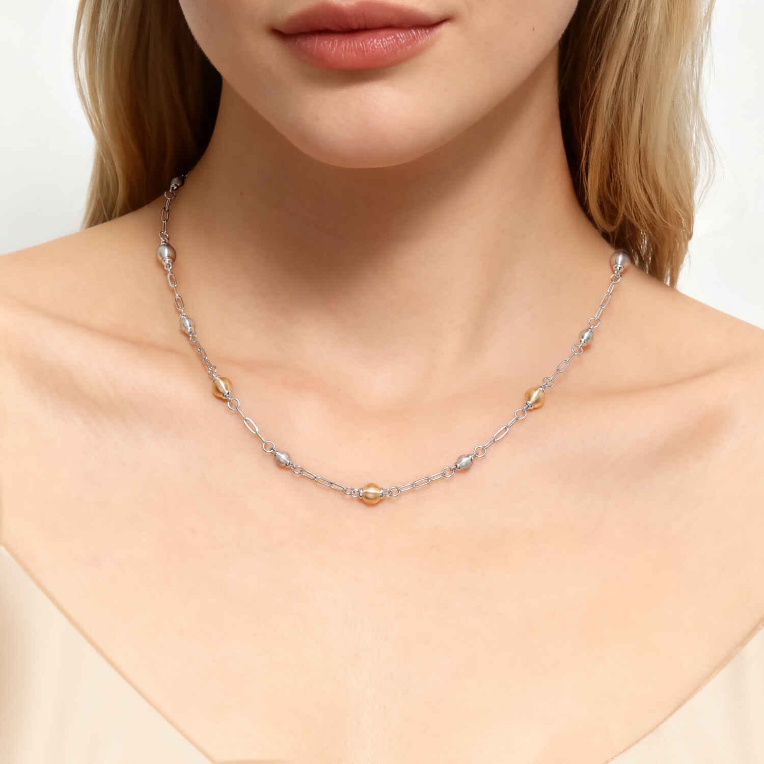 14K Yellow Gold and 925 Sterling Silver Bujukan Beads Station Necklace