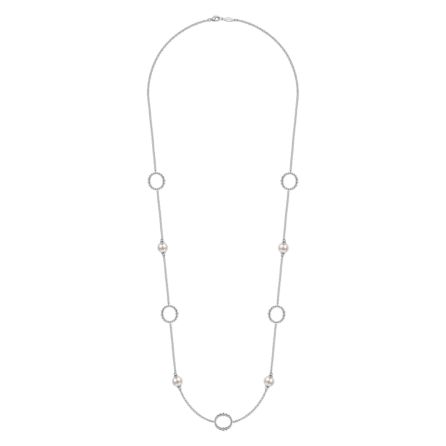 925 Sterling Silver Pearl and Open Circle Station Necklace