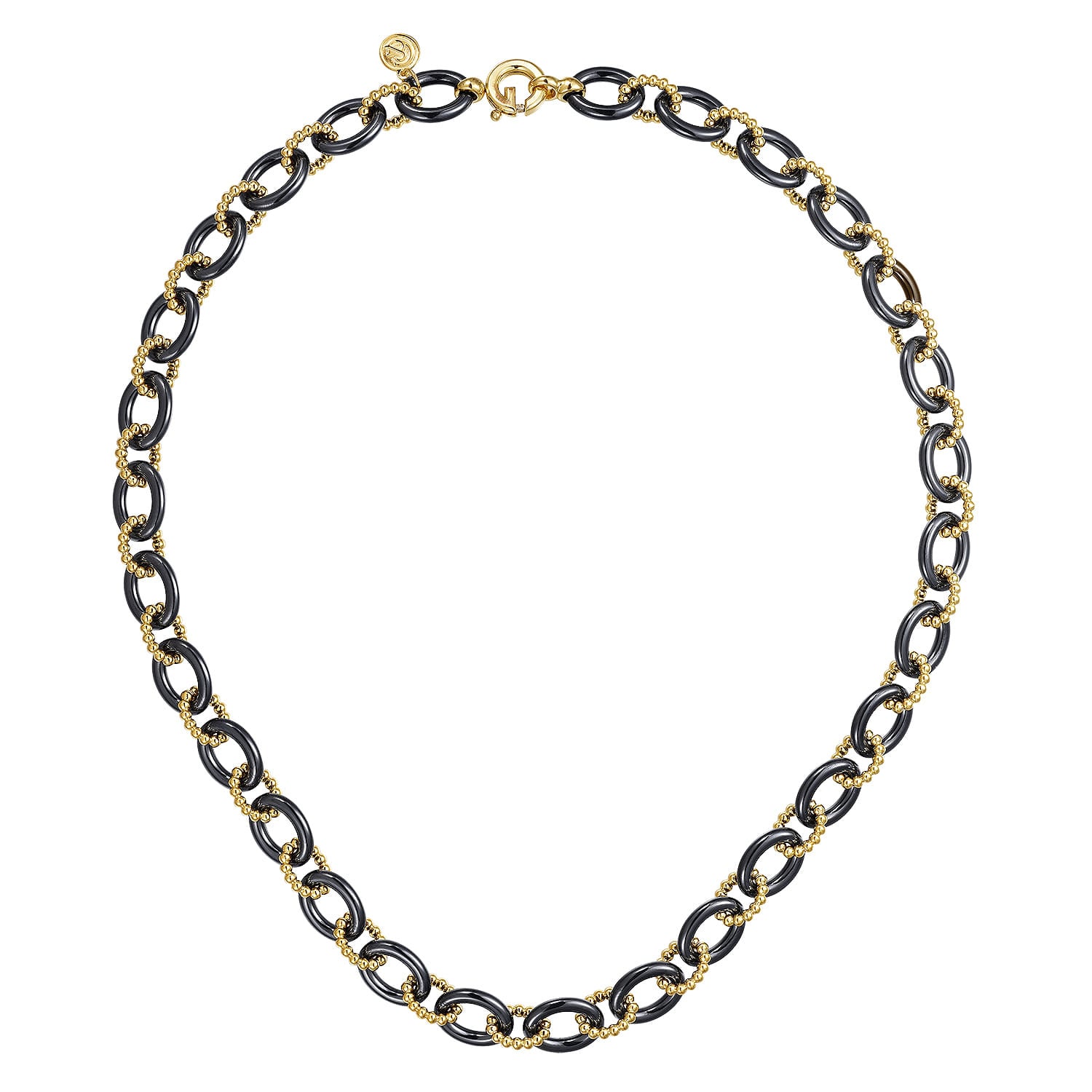 14K Yellow Gold Ceramic Oval Link Chain Necklace with Bujukan Connectors