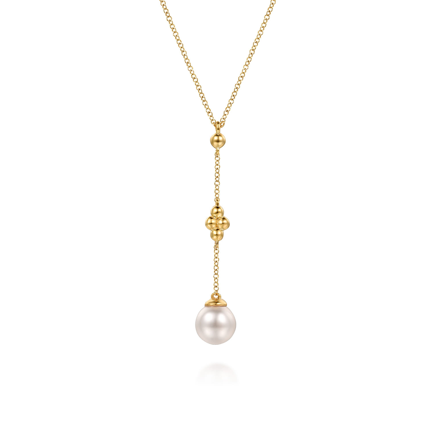 14K Yellow Gold Clover Bujukan and Pearl Drop Necklace