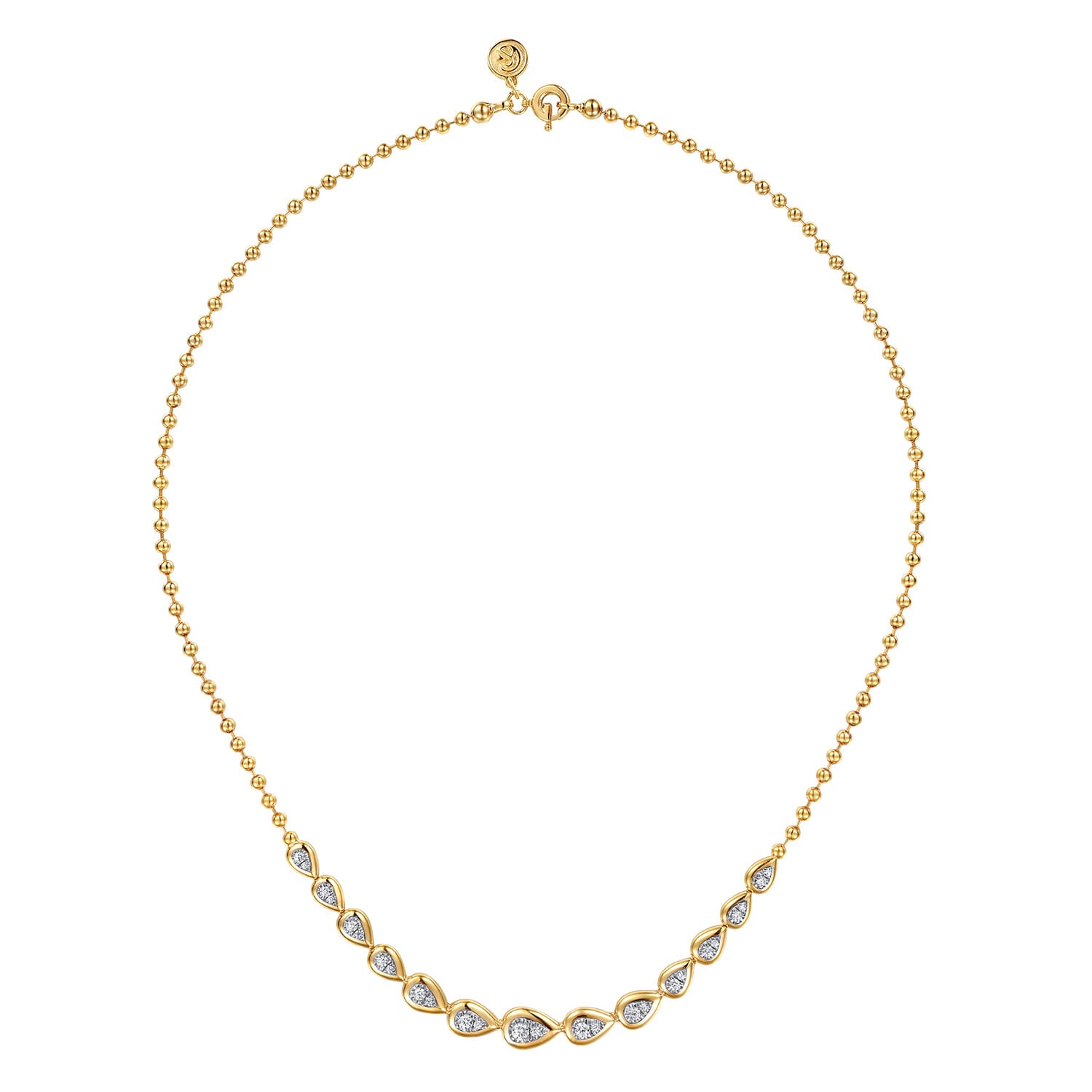 14K White&Yellow Gold Bujukan Pear Shape Diamond Bezel Tennis Necklace