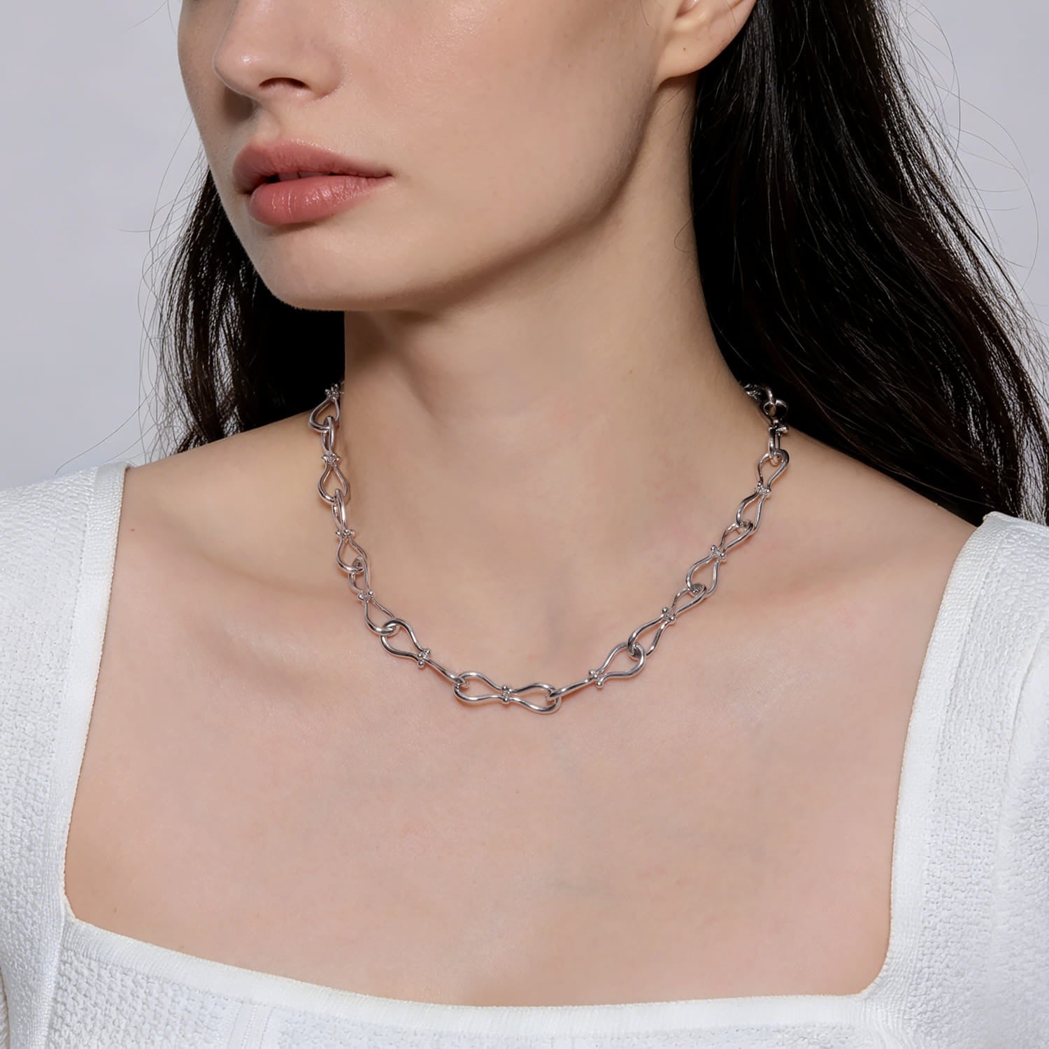 925 Sterling Silver Bujukan Stirrup Link Chain Necklace
