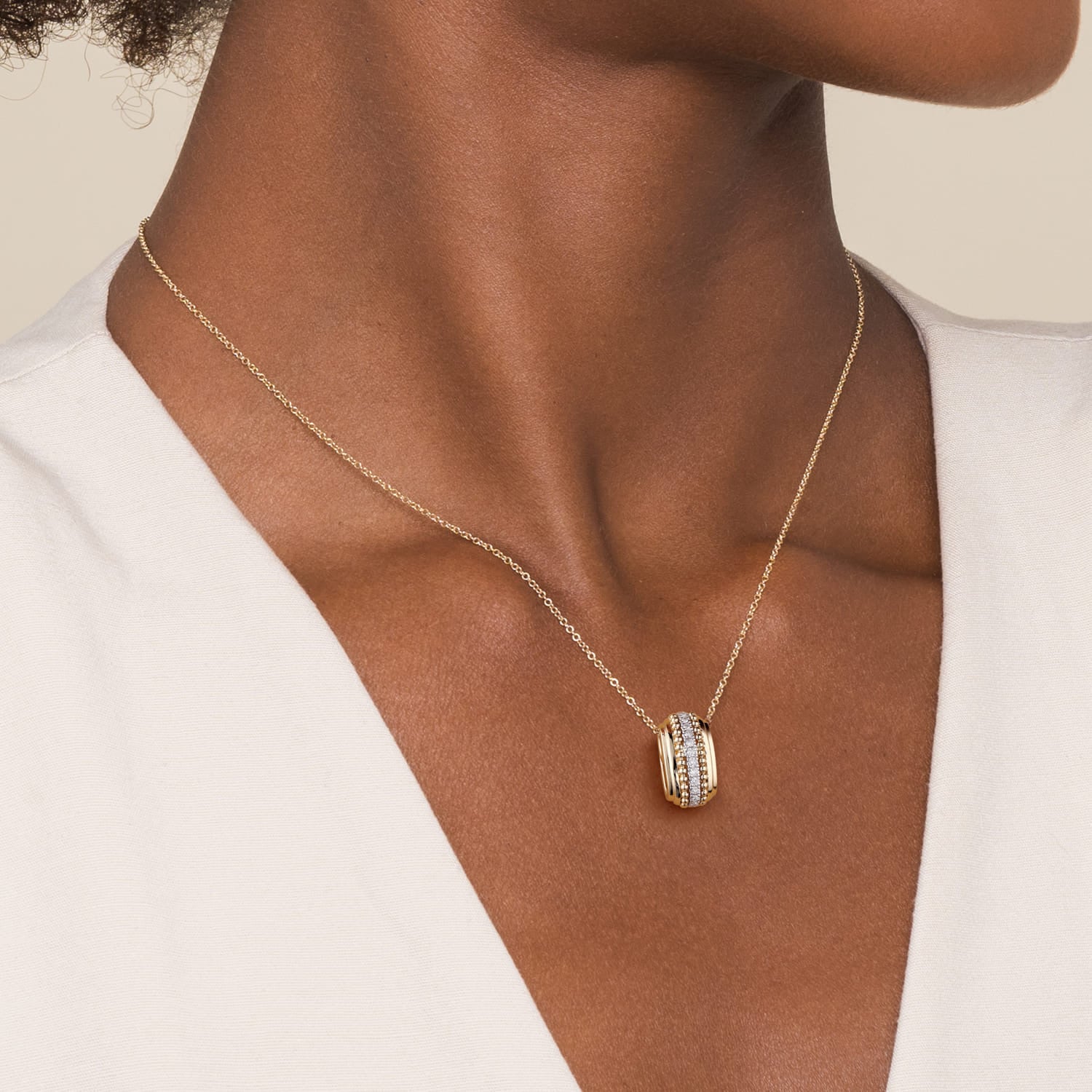 14K White & Yellow Gold Bujukan Diamond Pendant Necklace