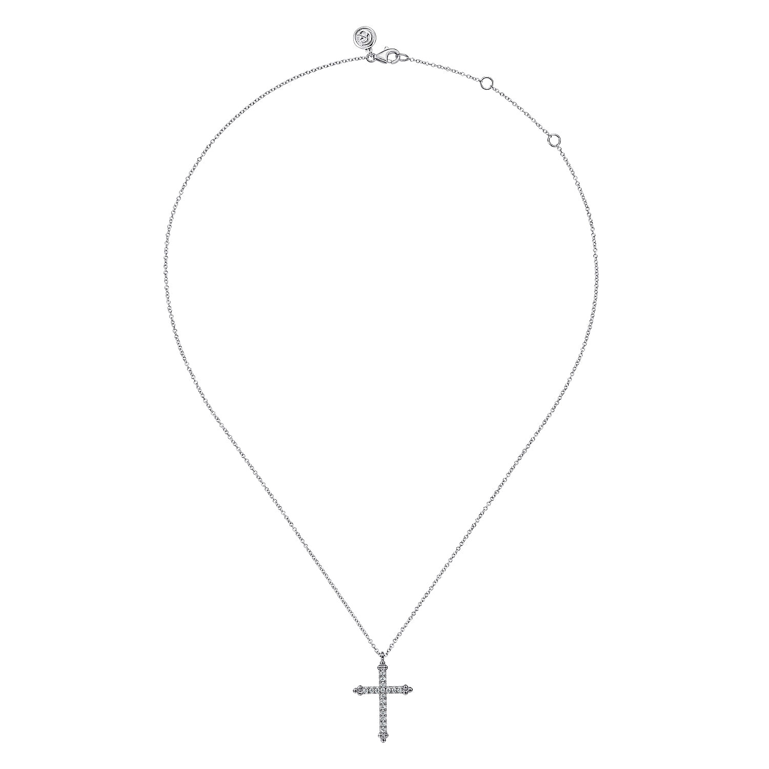 14K White Gold Bujukan Cross Diamond Pendant Necklace