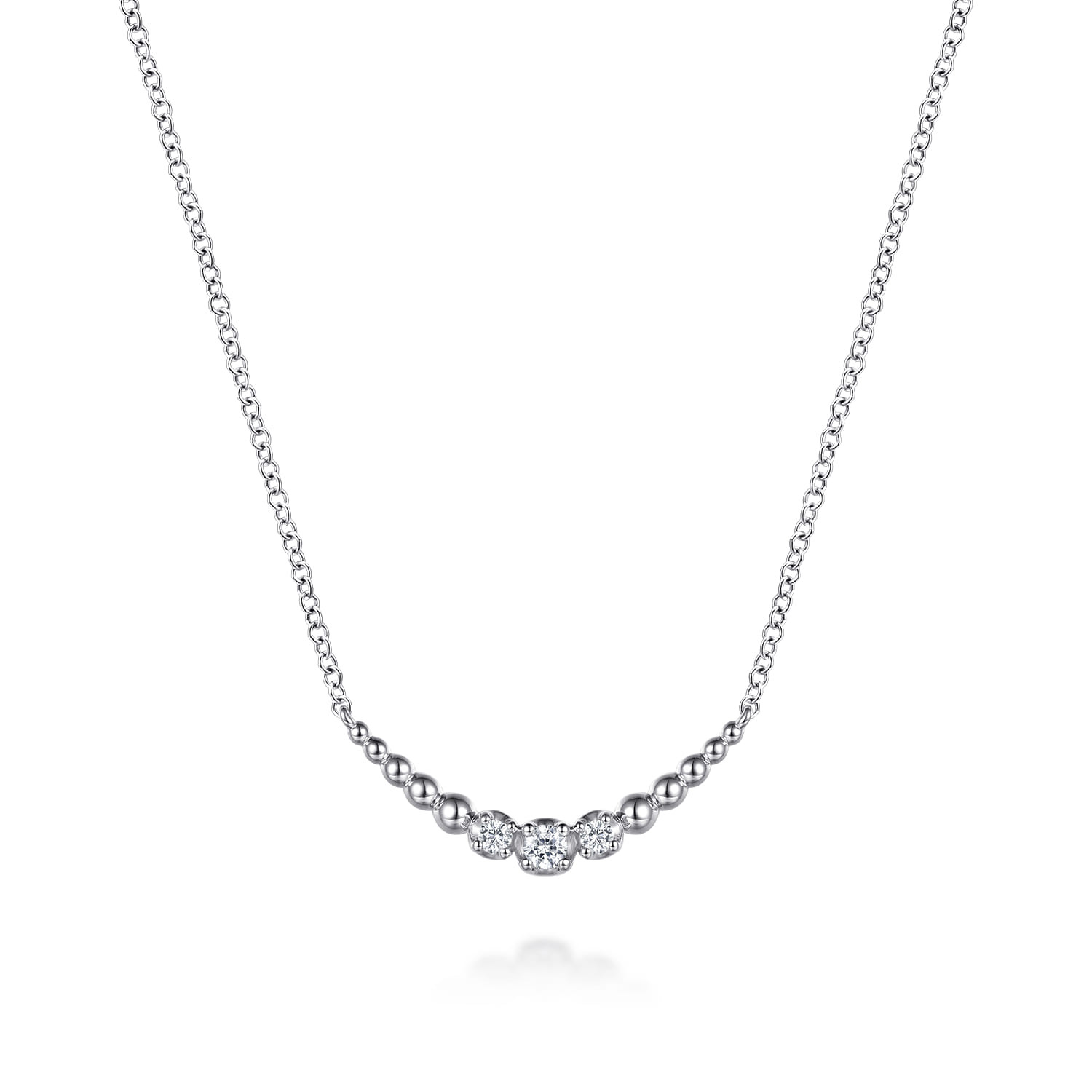 925 Sterling Silver White Sapphire Graduating Bujukan Ball Bar Necklace
