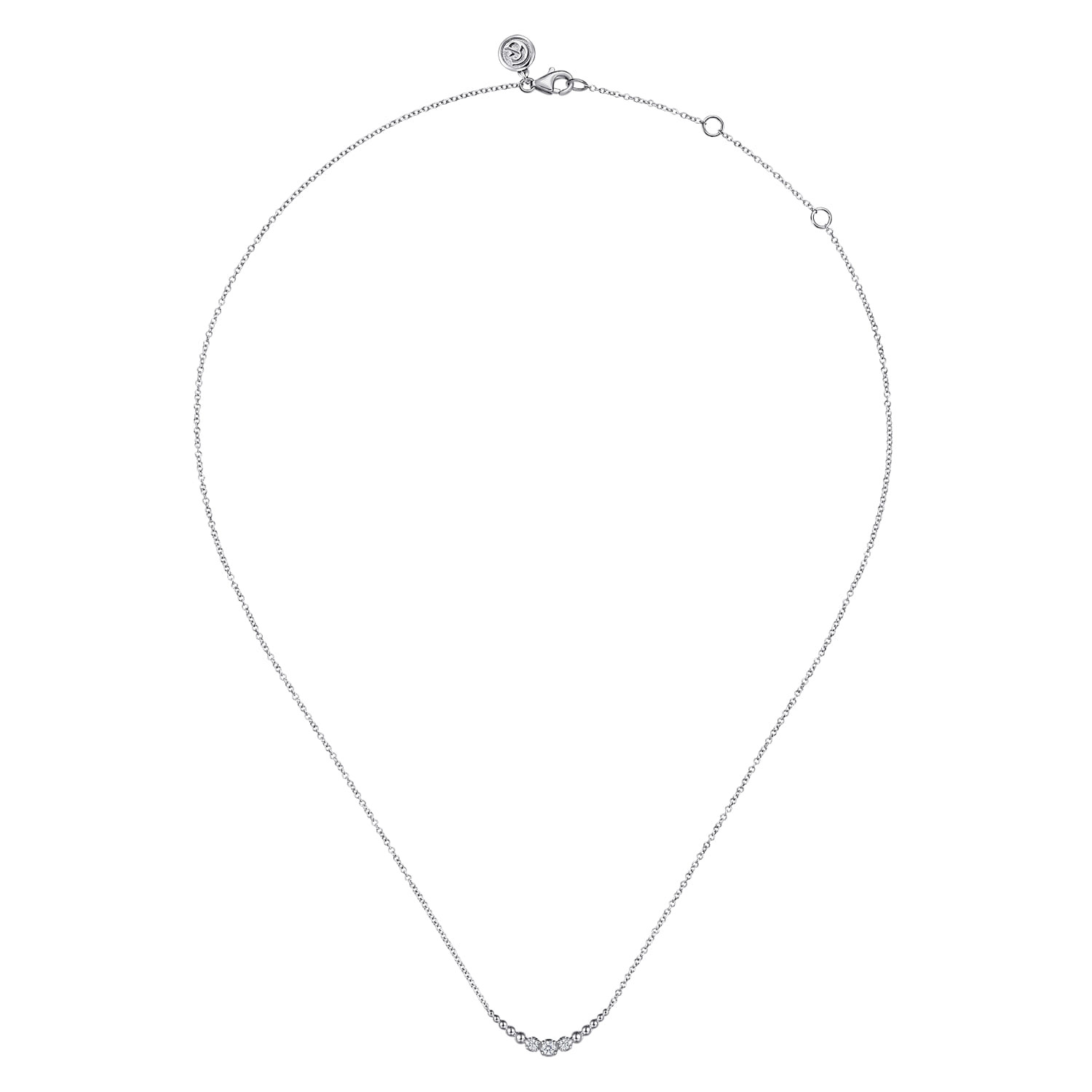 925 Sterling Silver White Sapphire Graduating Bujukan Ball Bar Necklace
