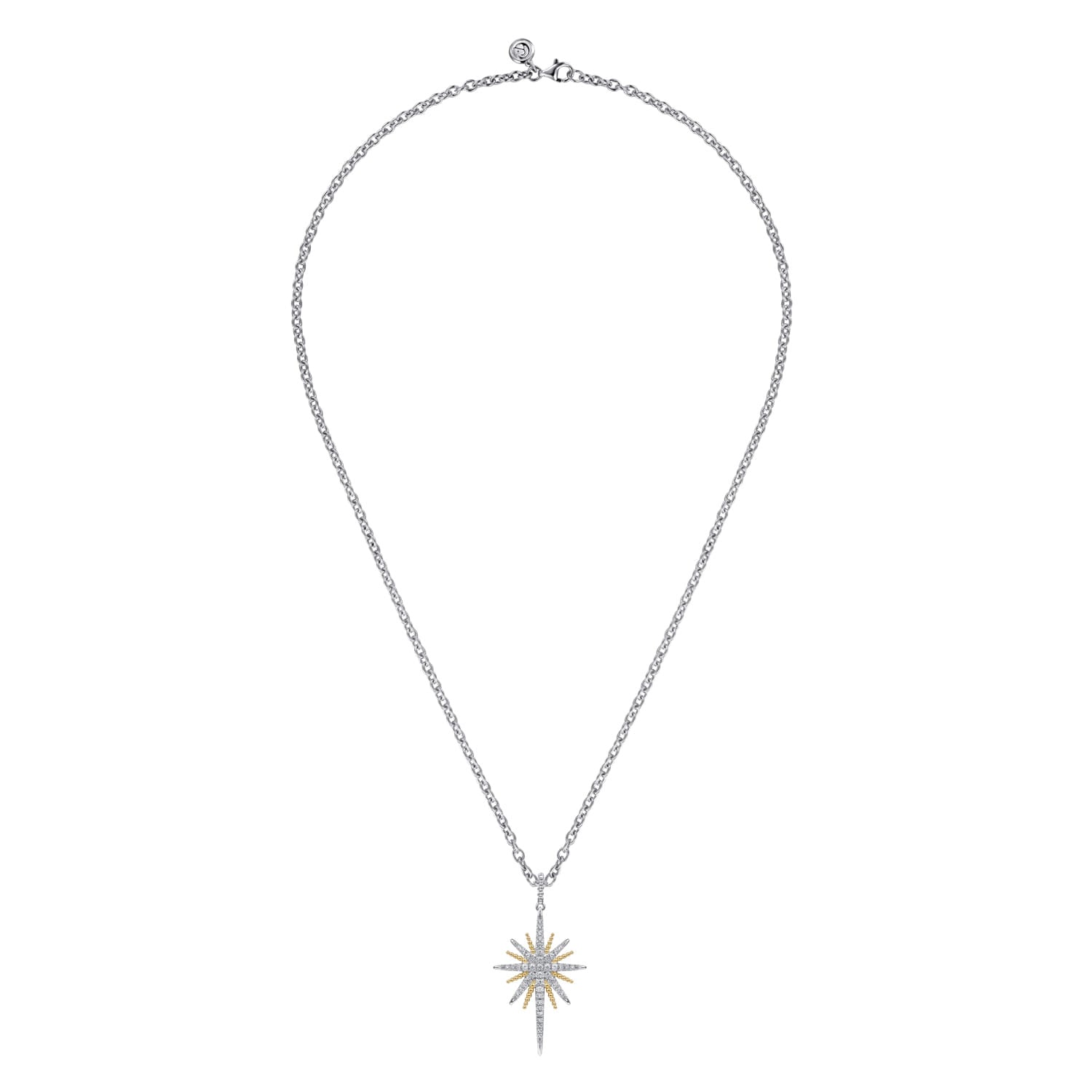 14K Yellow Gold and 925 Sterling Silver Bujukan White Sapphire Starburst Pendant Necklace