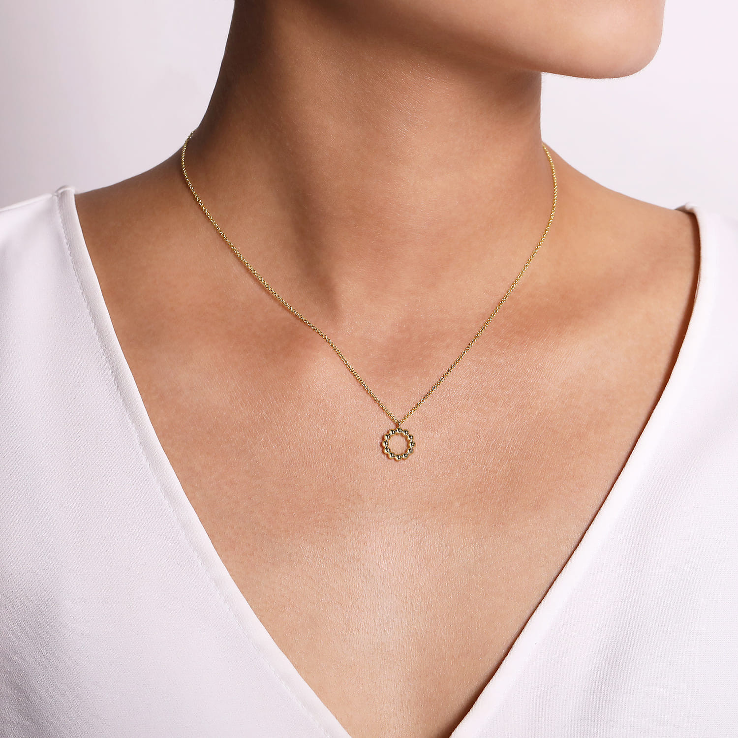 14K Yellow Gold Bujukan Bead Open Circle Pendant Necklace