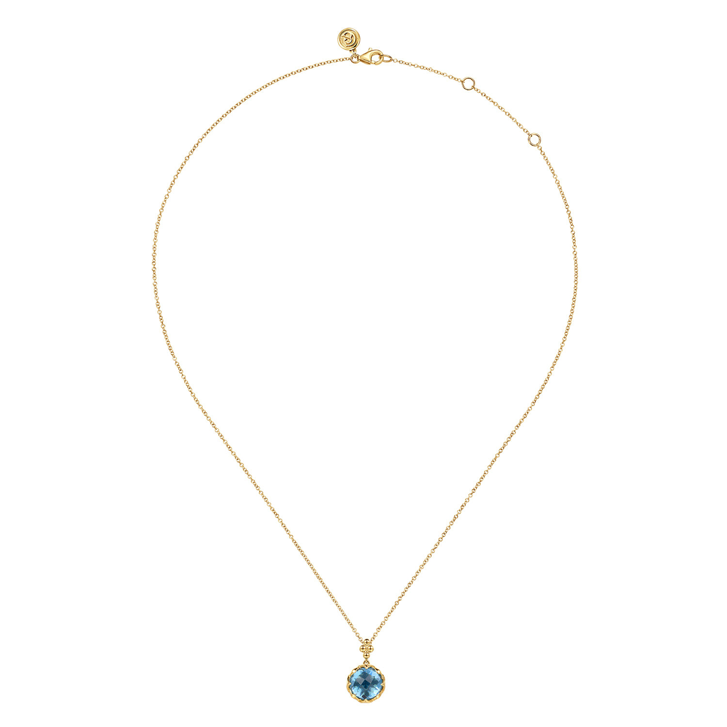 14K Yellow Gold Bujukan Blue Topaz Clover Pendant Necklace with Dusk Blue Enamel