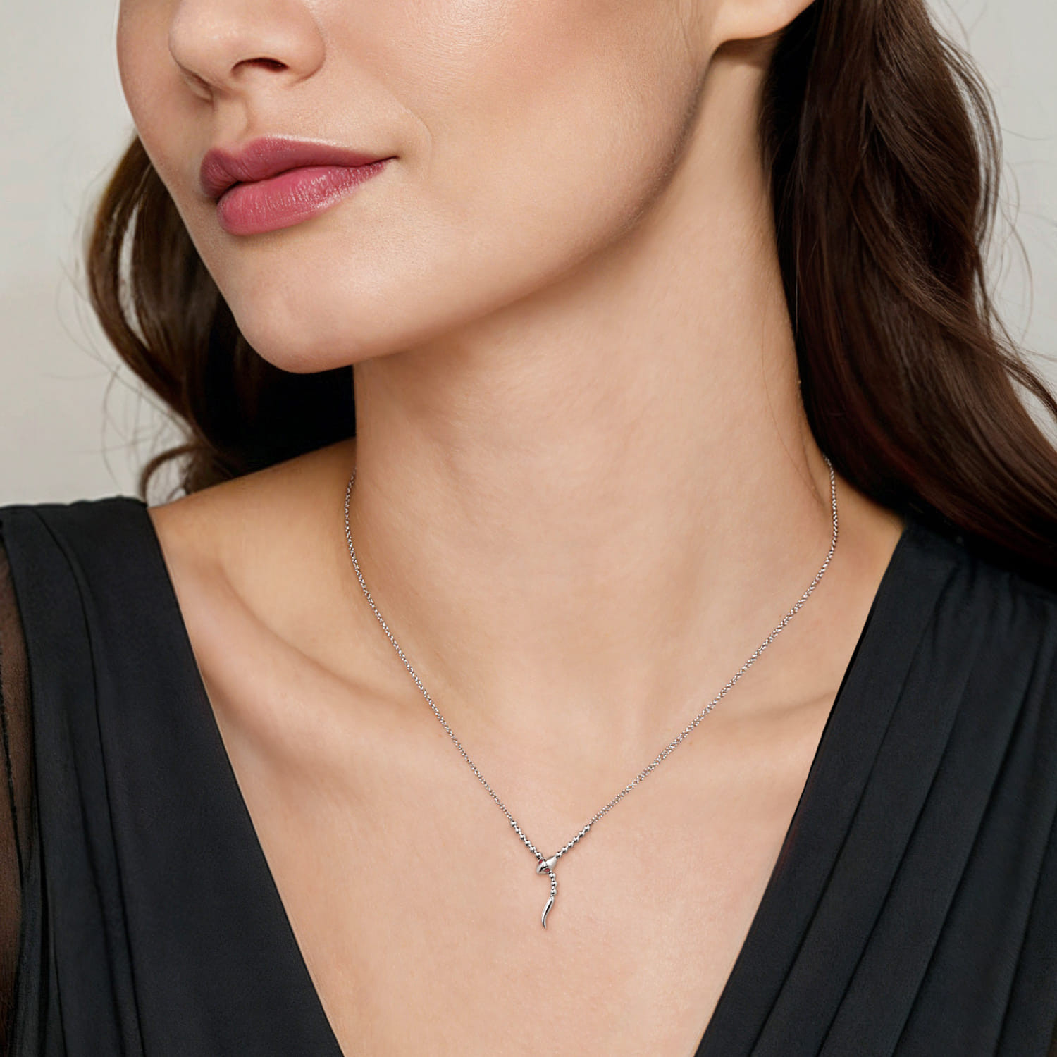 925 Sterling Silver Snake Bujukan Ruby Y Necklace