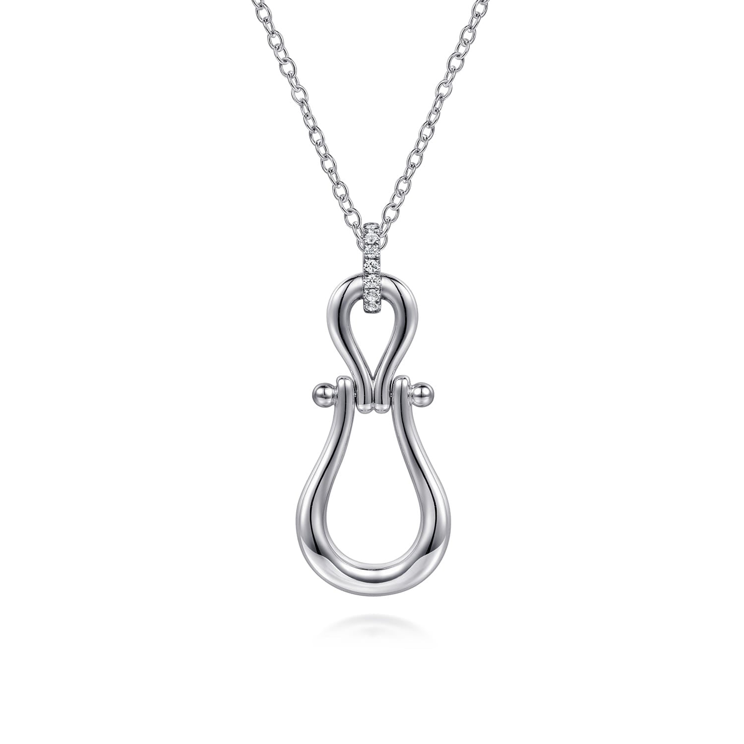 925 Sterling Silver Bujukan Stirrup White Sapphire Pendant Necklace