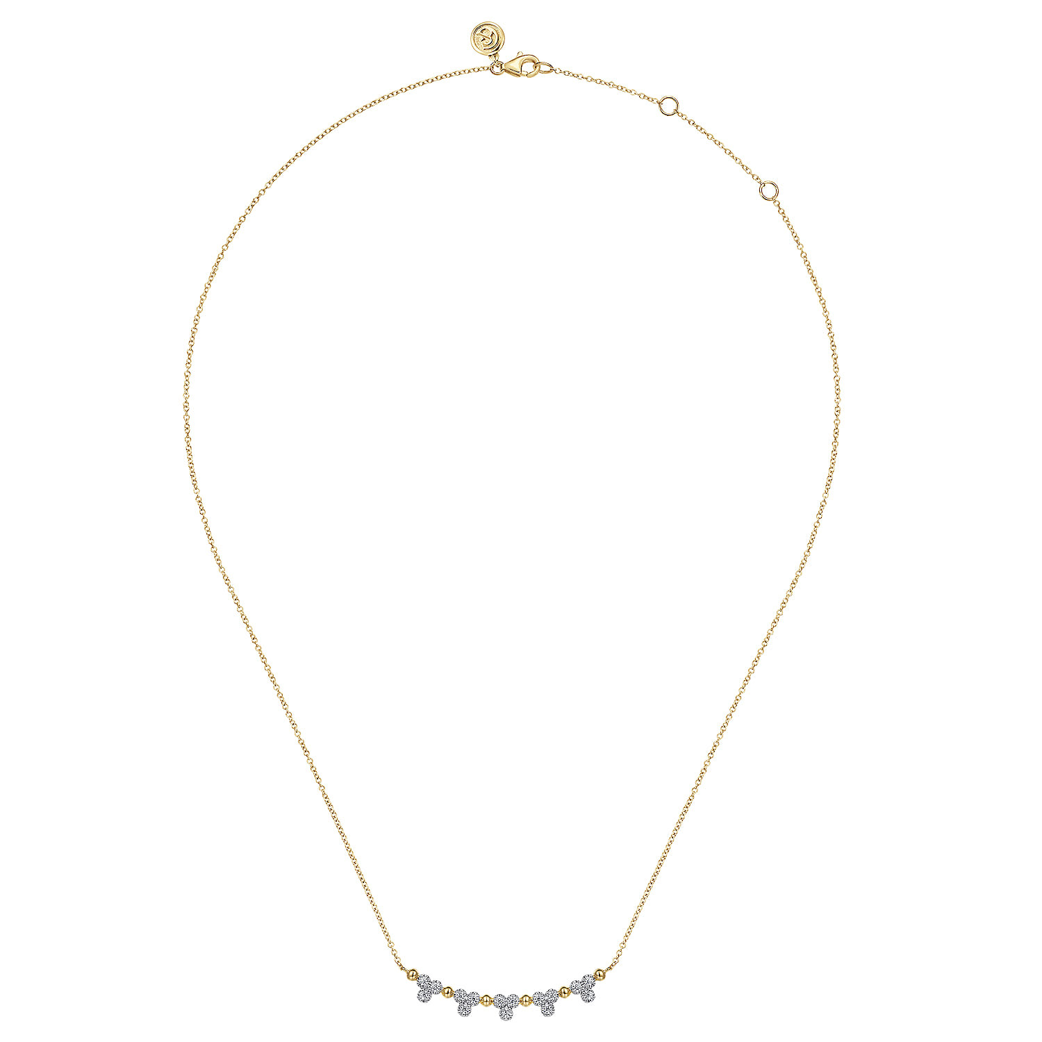14K Yellow Gold Bujukan Bar Necklace with Diamond Trio Stations