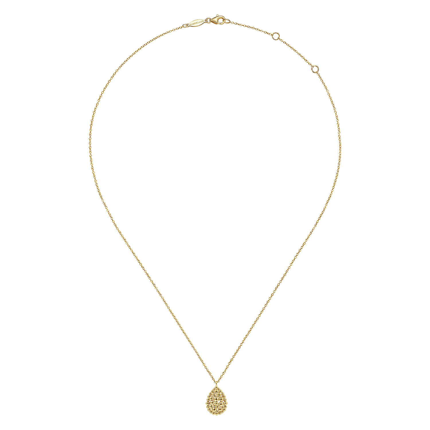 14K Yellow Gold Bujukan Bead Teardrop Pendant Necklace