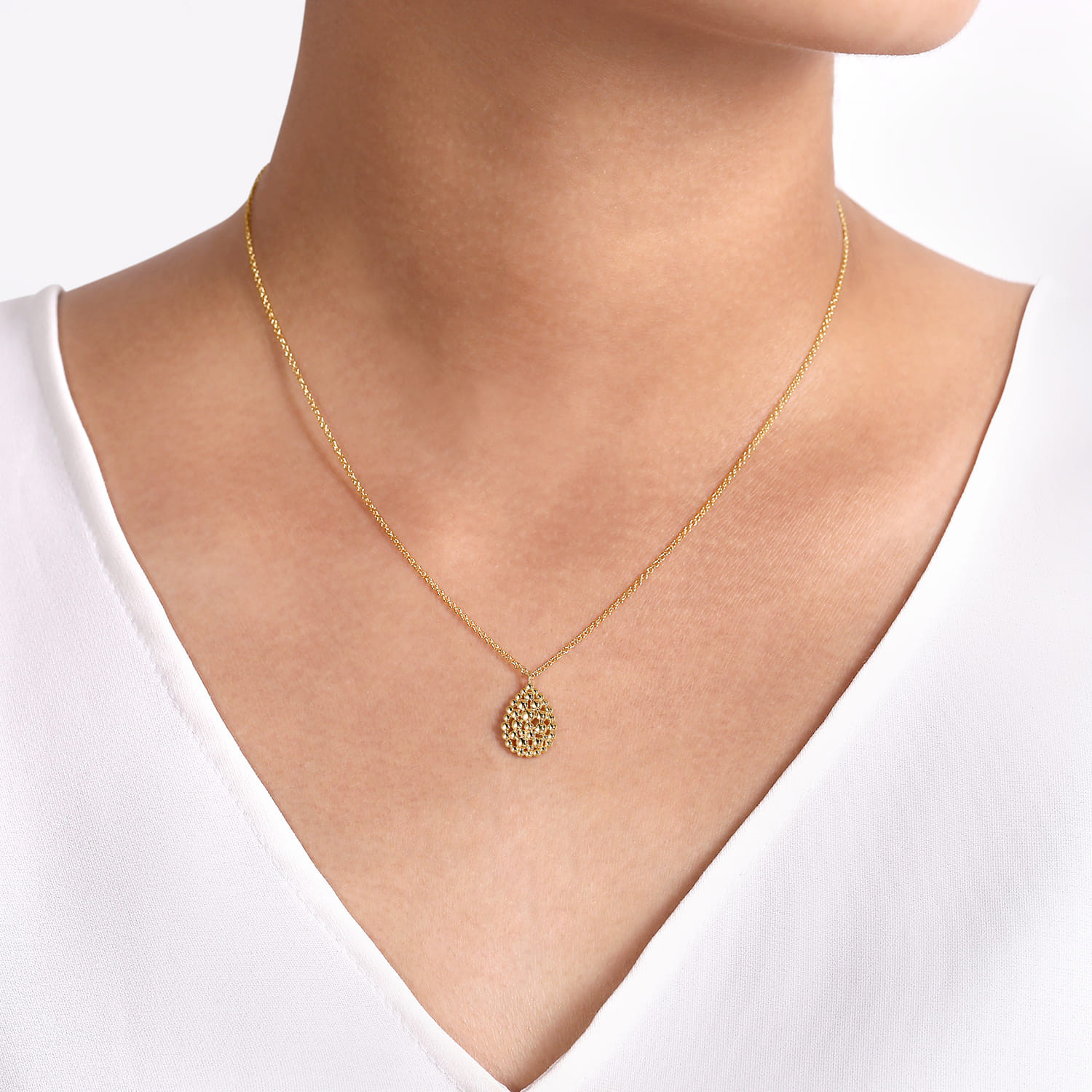 14K Yellow Gold Bujukan Bead Teardrop Pendant Necklace
