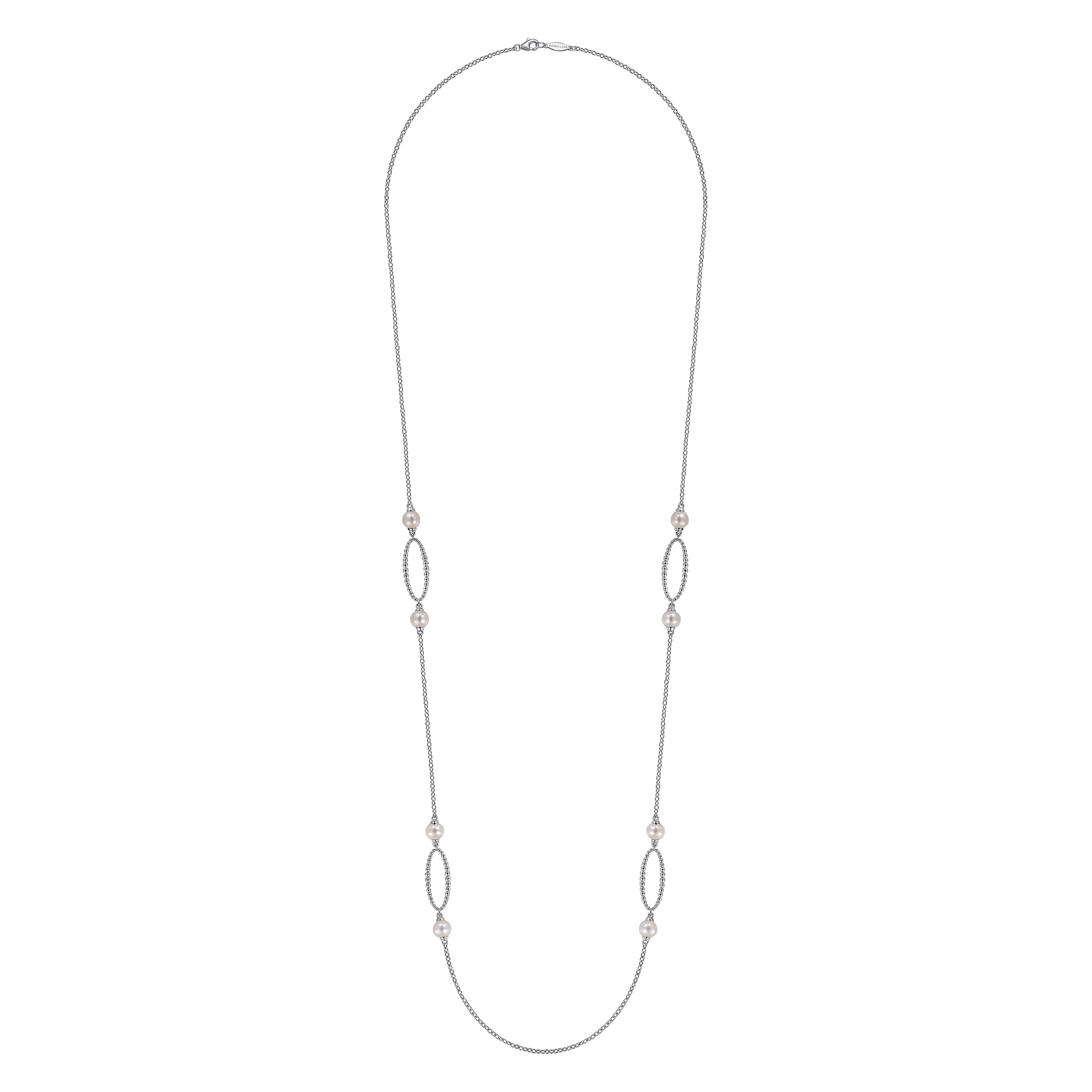 925 Sterling Silver Bujukan Link and Pearl Station Necklace
