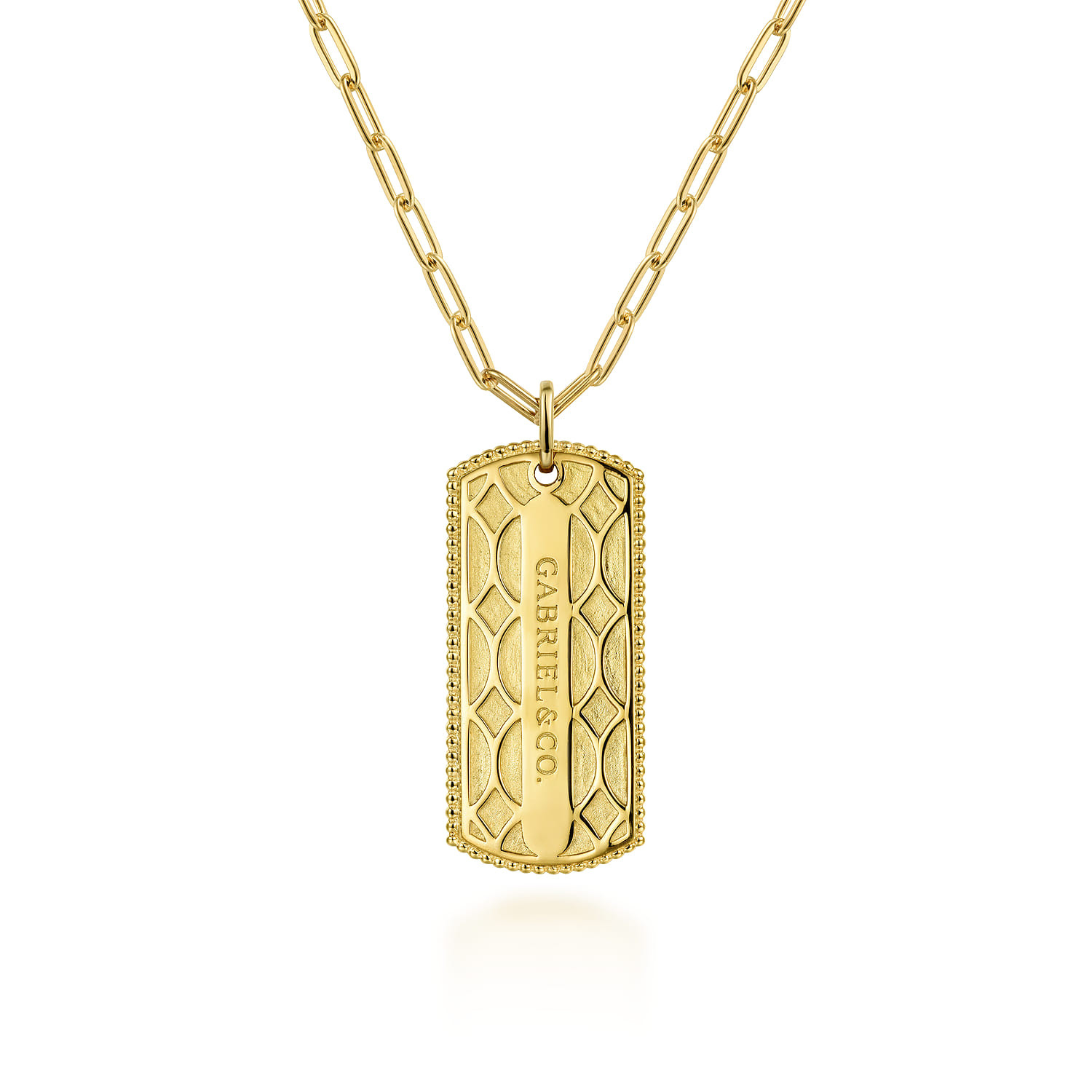 Yellow Gold ID Dog Tag Pendant Hollow Chain Necklace