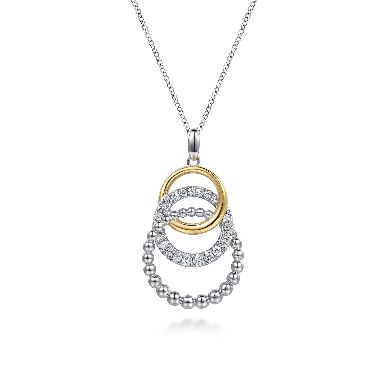 14K Yellow Gold and 925 Sterling Silver Bujukan Beaded White Sapphire Pendant Necklace