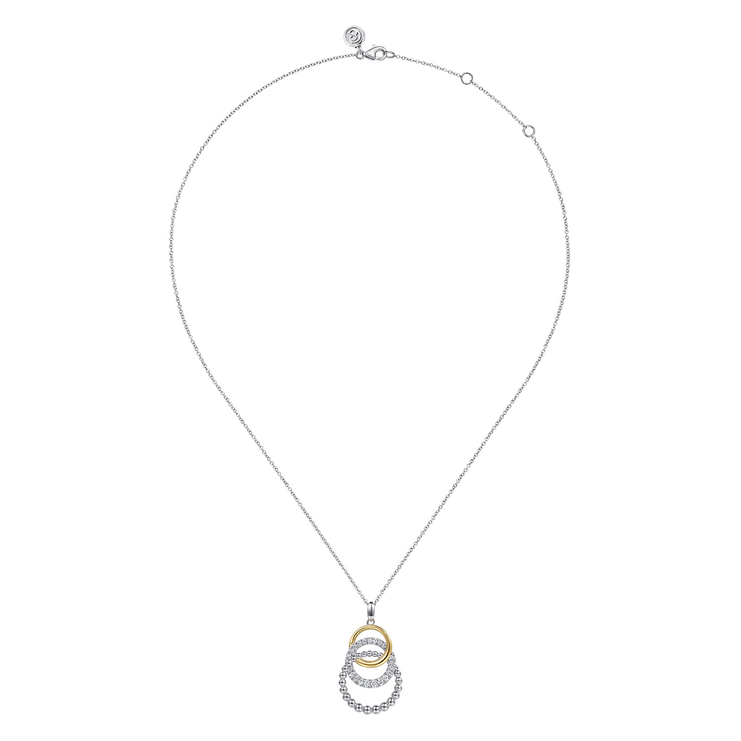 14K Yellow Gold and 925 Sterling Silver Bujukan Beaded White Sapphire Pendant Necklace