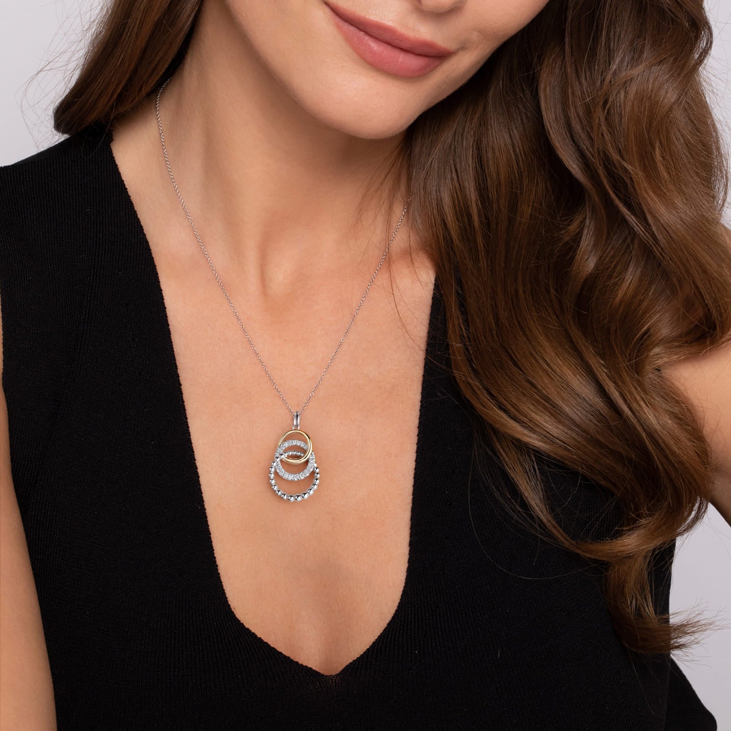 14K Yellow Gold and 925 Sterling Silver Bujukan Beaded White Sapphire Pendant Necklace