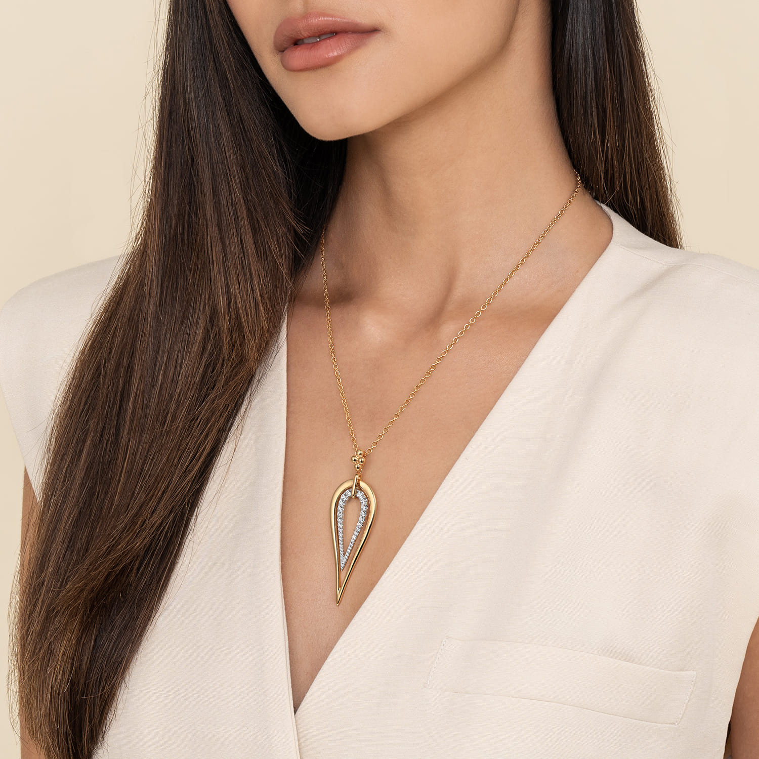 14K White & Yellow Gold Bujukan and Graduating Diamond Pear Shape Pendant Drop Necklace