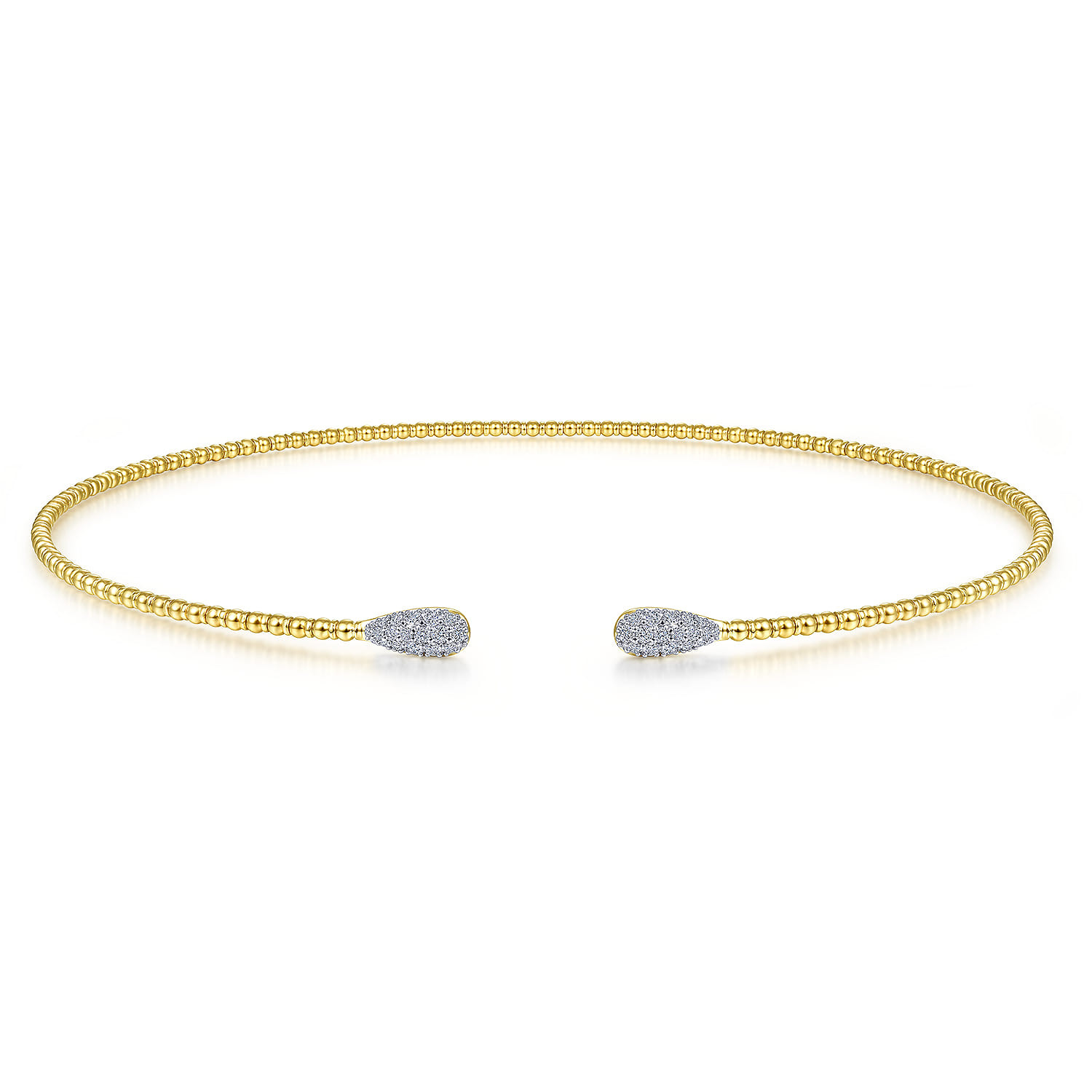 14K Yellow Gold Open Bujukan Beaded Choker Necklace with Pave Diamond Teardrops
