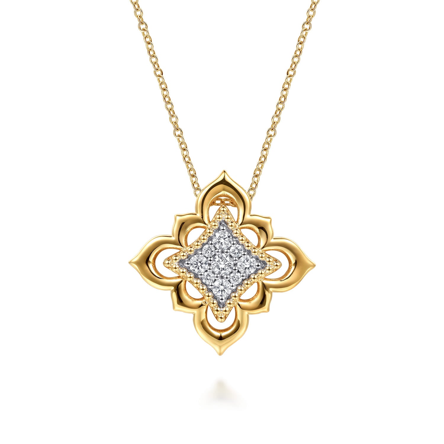 18K Yellow Gold Bujukan and Diamond Floral Pendant Necklace
