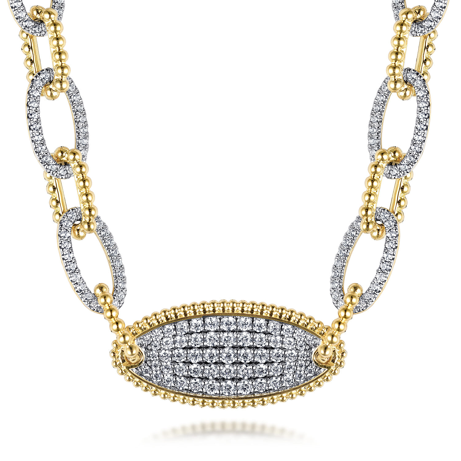 14K Yellow Gold Bujukan Chain Necklace with Pave Diamond Pendant