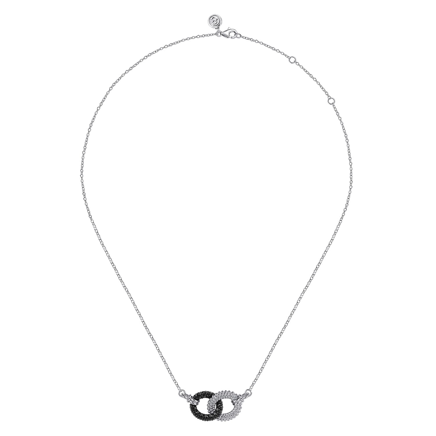 925 Sterling Silver Bujukan Beads and Black Spinel Interlock Pendant Necklace