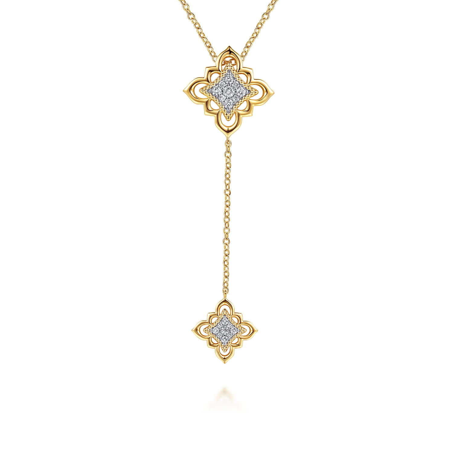 18K Yellow Gold Bujukan and Diamond Floral Y Necklace