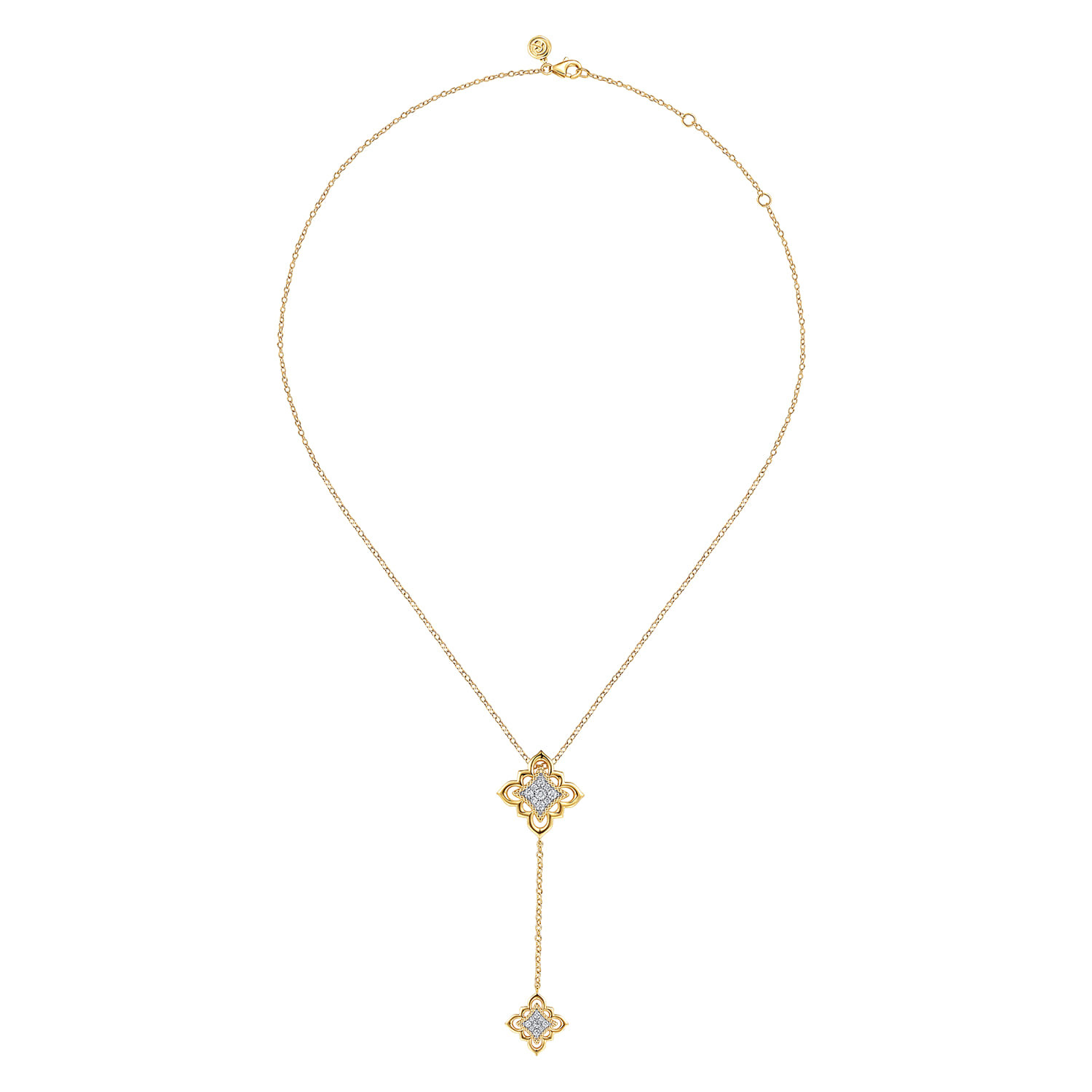 18K Yellow Gold Bujukan and Diamond Floral Y Necklace