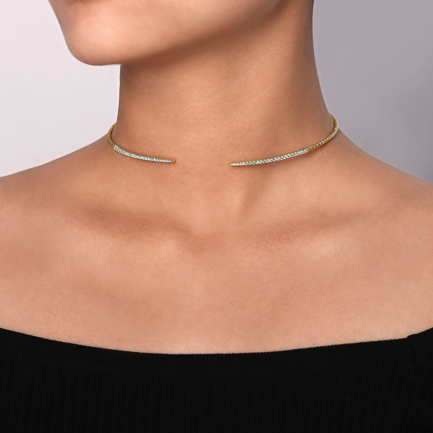 Open 14K Yellow-White Gold Bujukan Beaded Choker Necklace with Pave Diamonds