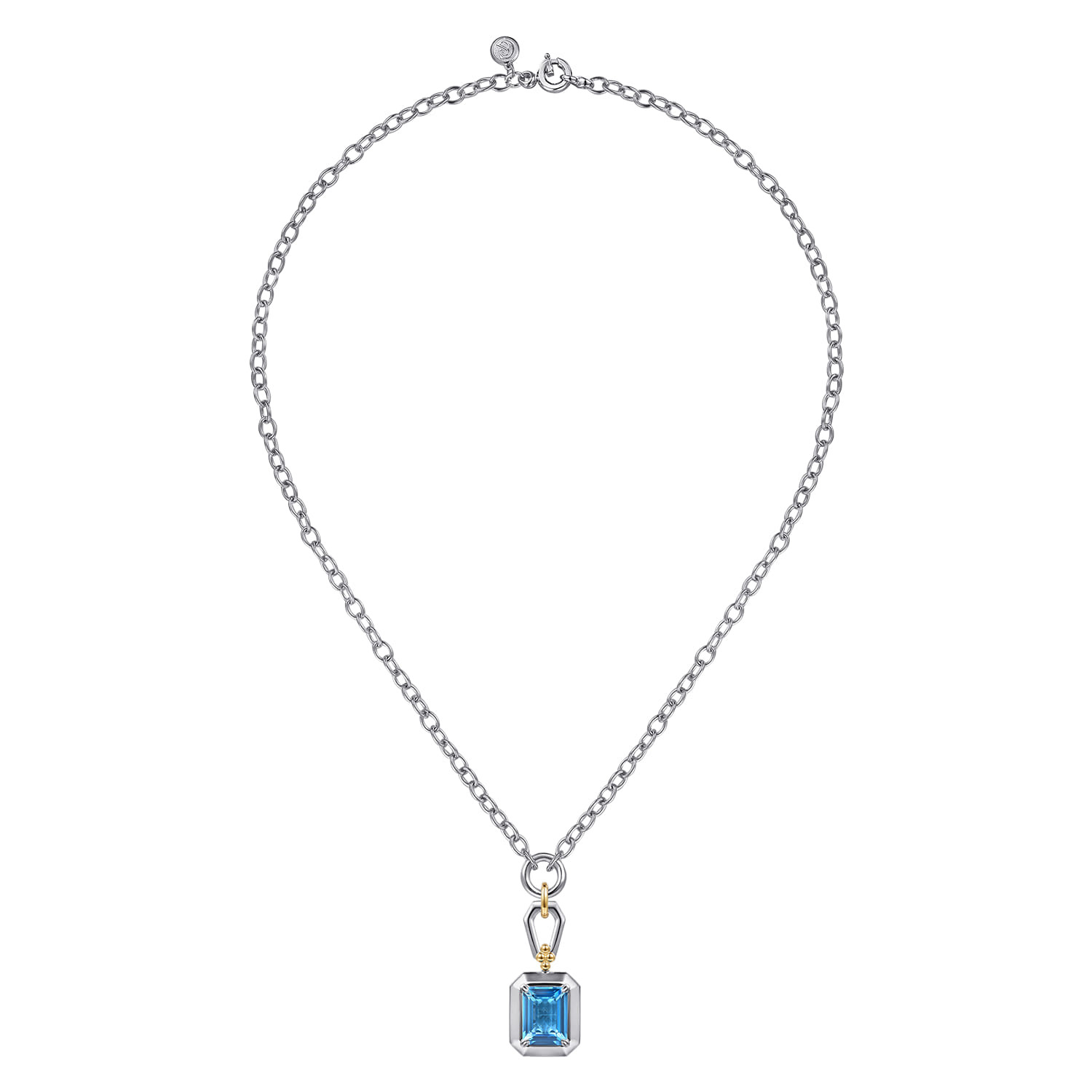 14K Yellow Gold and 925 Sterling Silver Bujukan Blue Topaz Pendant Necklace