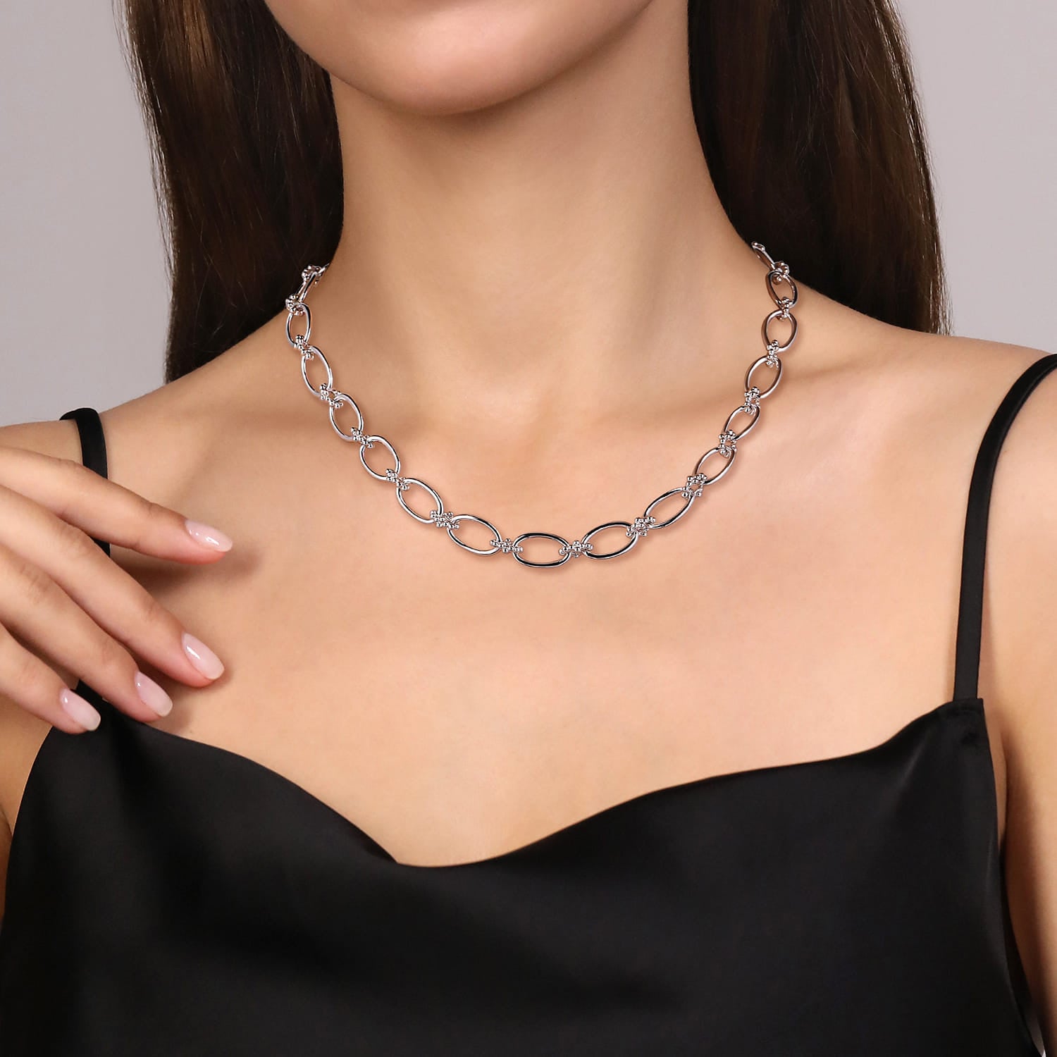 925 Sterling Silver Oval Link Chain Necklace with Bujukan Connectors