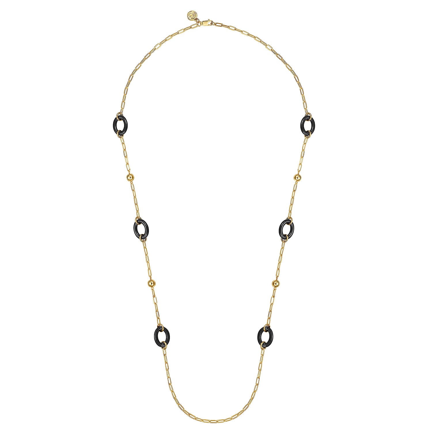 14K Yellow Gold Bujukan and Oval Ceramic Link Station Necklace