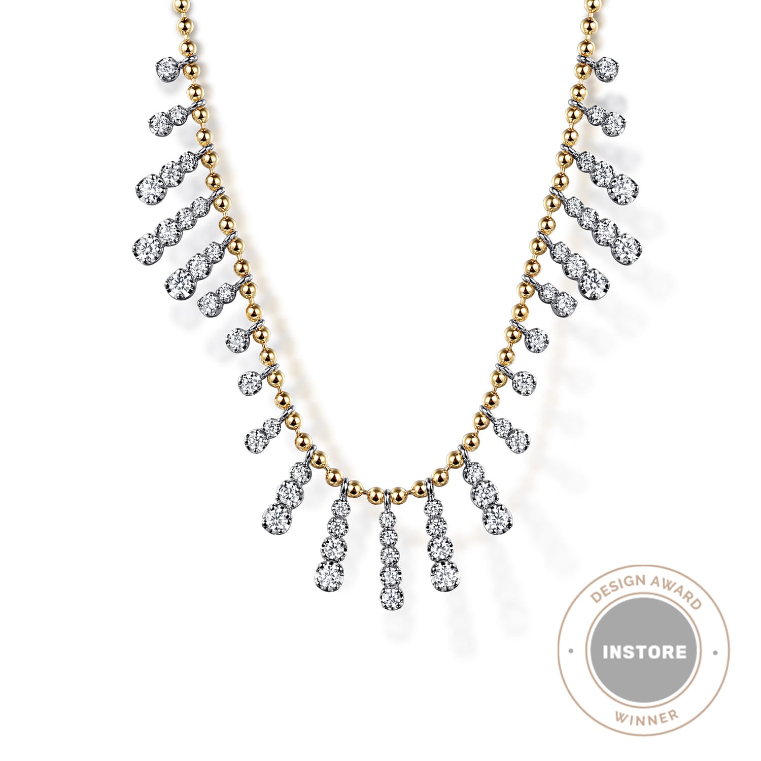14K White & Yellow Gold Graduating Diamond Droplet Necklace