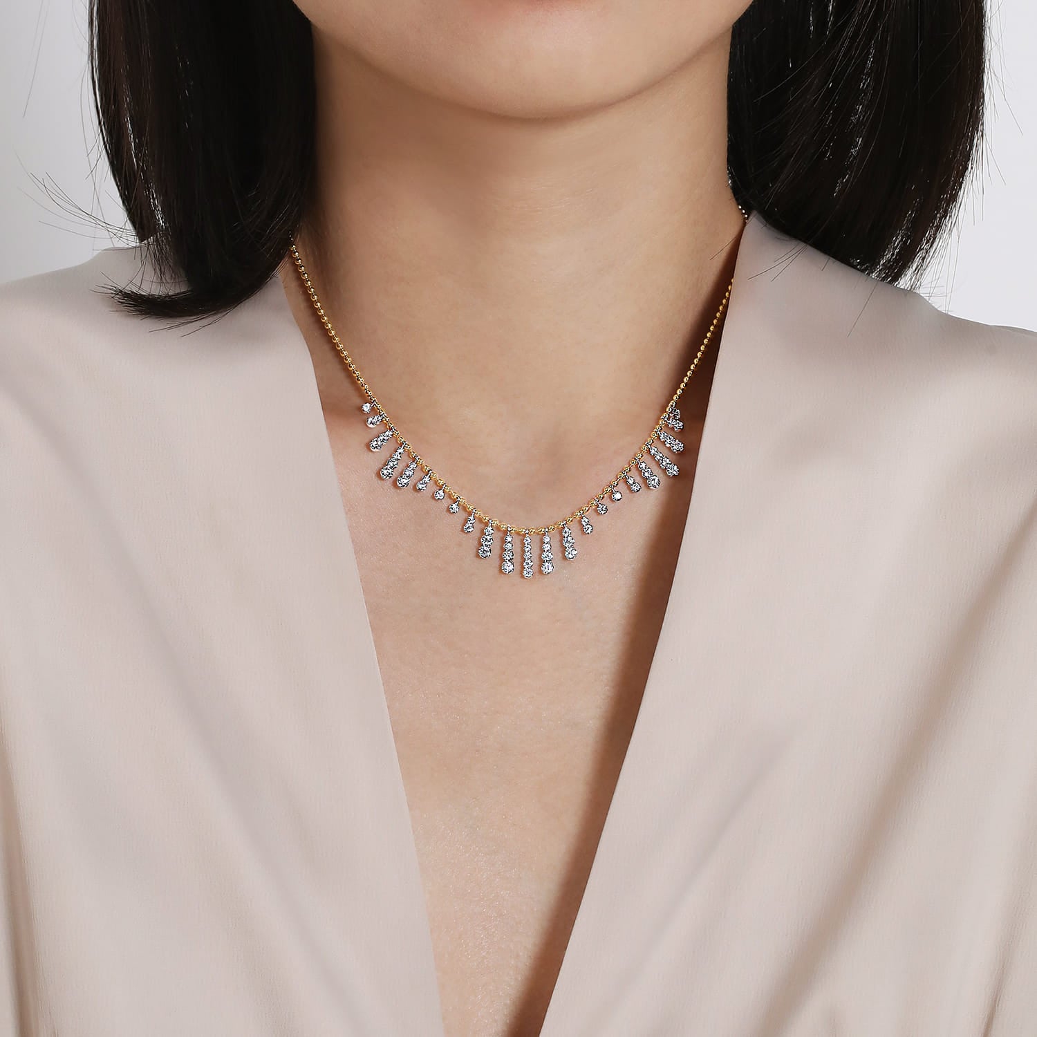 14K White & Yellow Gold Graduating Diamond Droplet Necklace