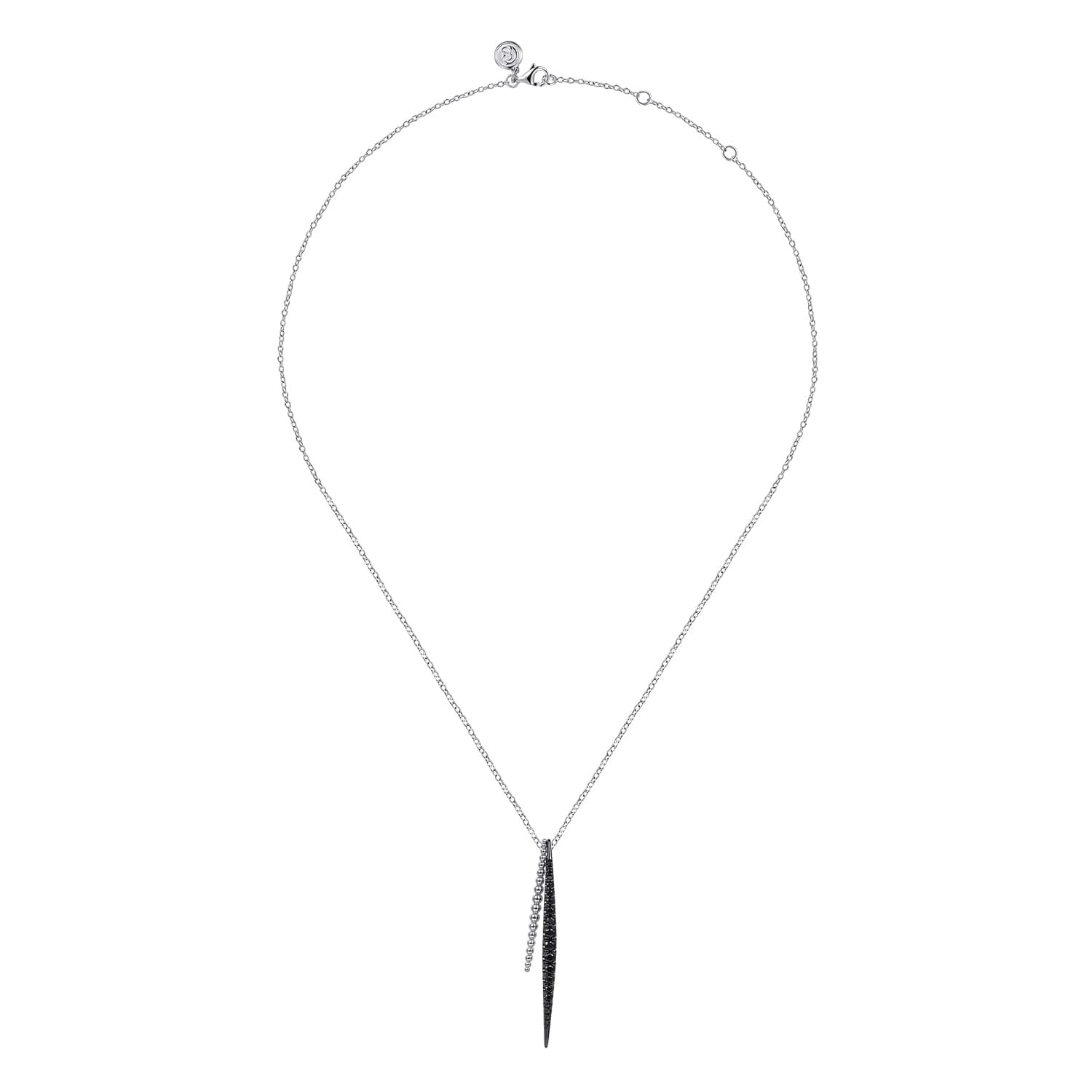 925 Sterling Silver Bujukan Beads and Graduating Black Spinel Double Spike Pendant Necklace