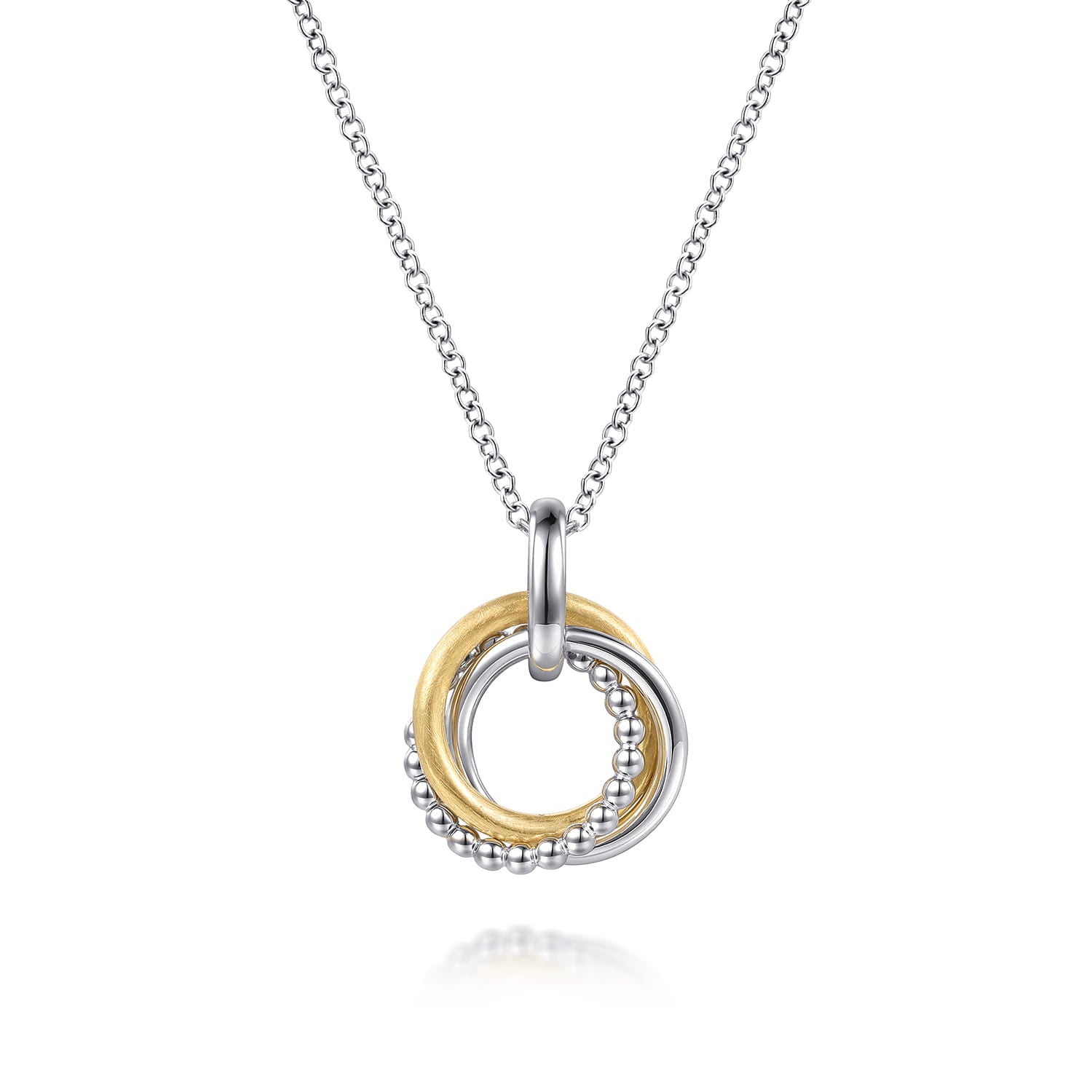 14K Yellow Gold and 925 Sterling Silver Bujukan Interlocking Circle Door Knocker Pendant Necklace