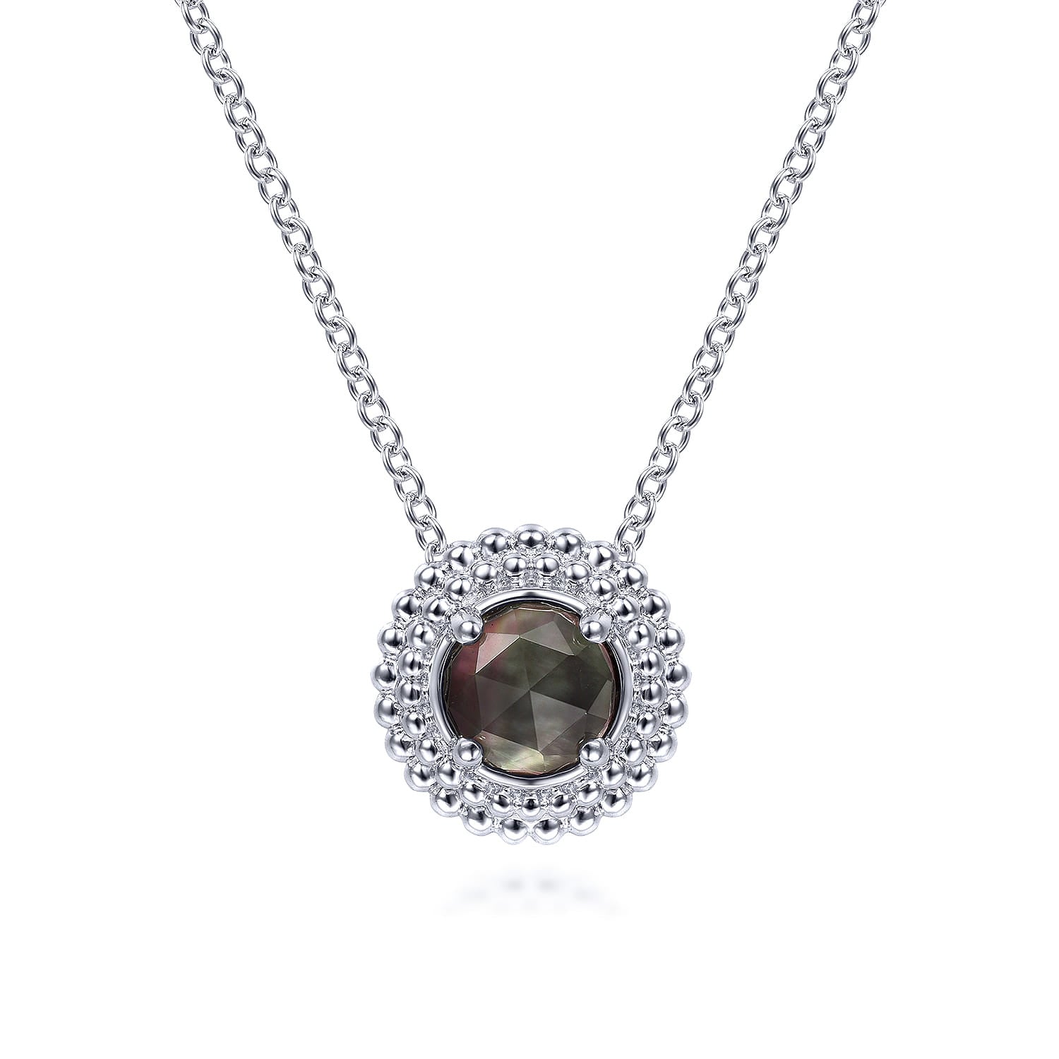 925 Sterling 925 Sterling Silver Rock Crystal and Black MOP Necklace